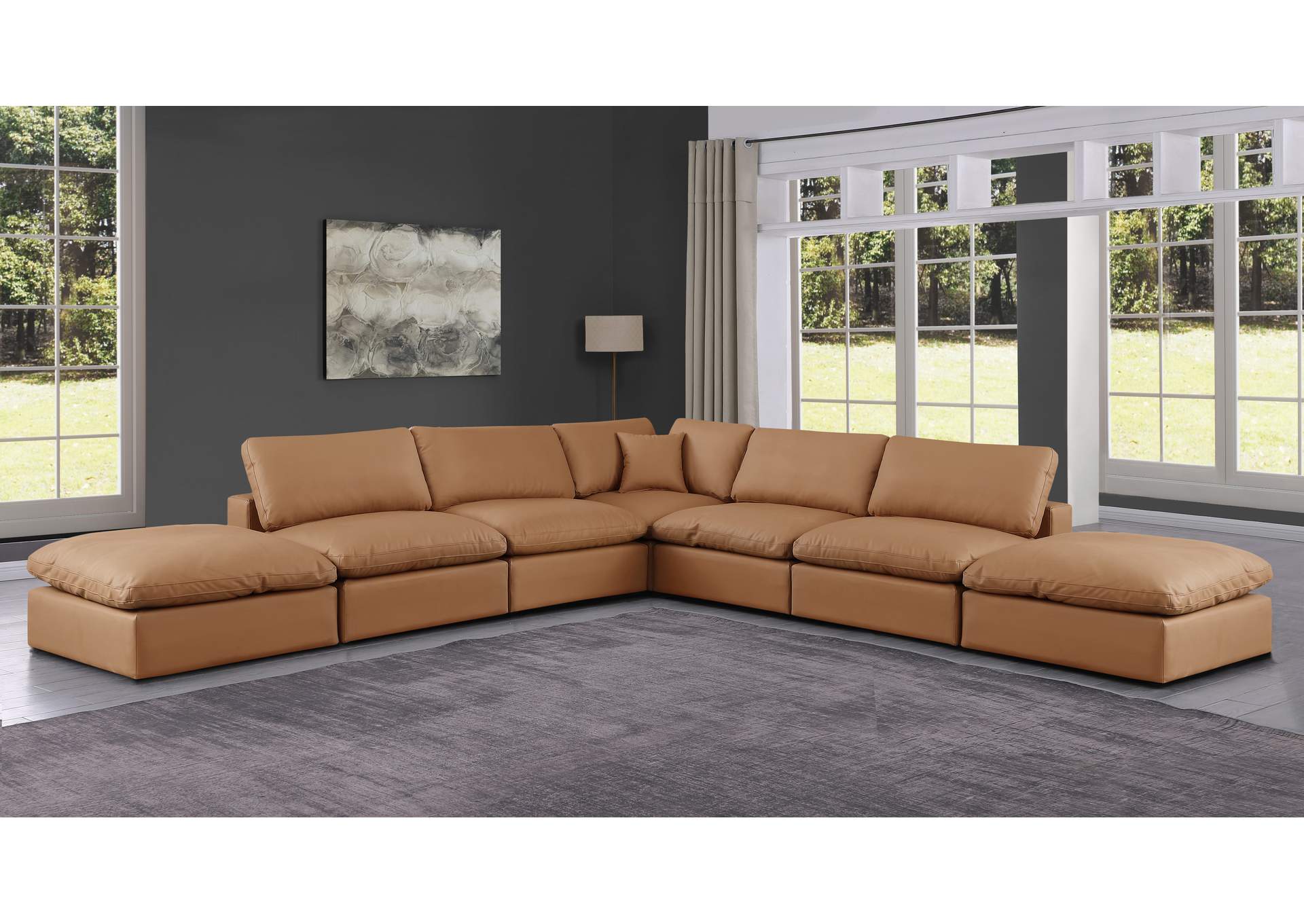 Comfy Cognac Faux Leather Modular Sectional,Meridian Furniture