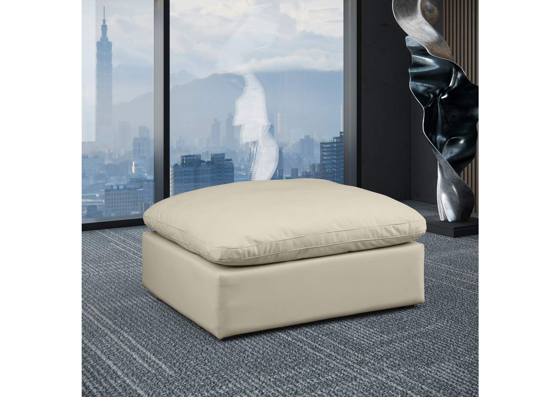 Comfy Cream Faux Leather Modular Ottoman,Meridian Furniture