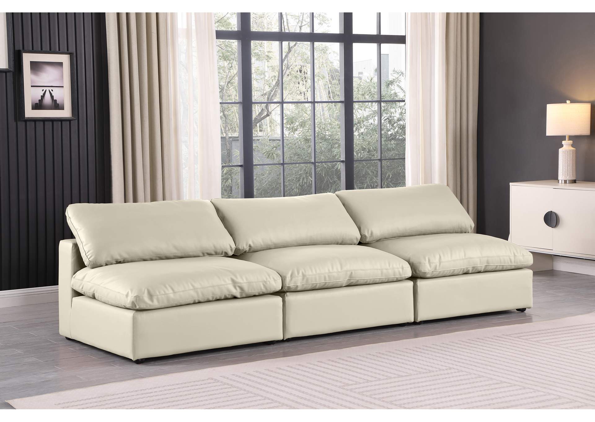 Comfy Cream Faux Leather Modular Sofa,Meridian Furniture