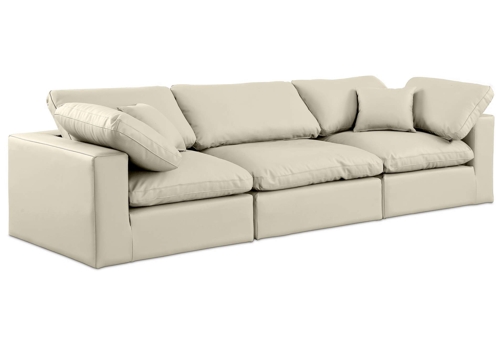 Comfy Cream Faux Leather Modular Sofa,Meridian Furniture