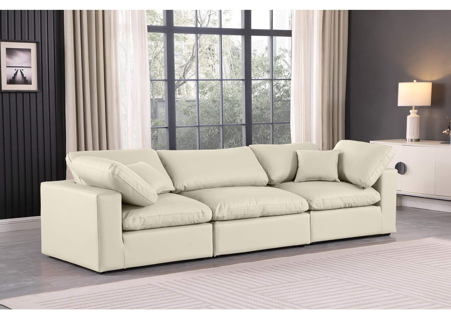 Comfy Cream Faux Leather Modular Sofa,Meridian Furniture