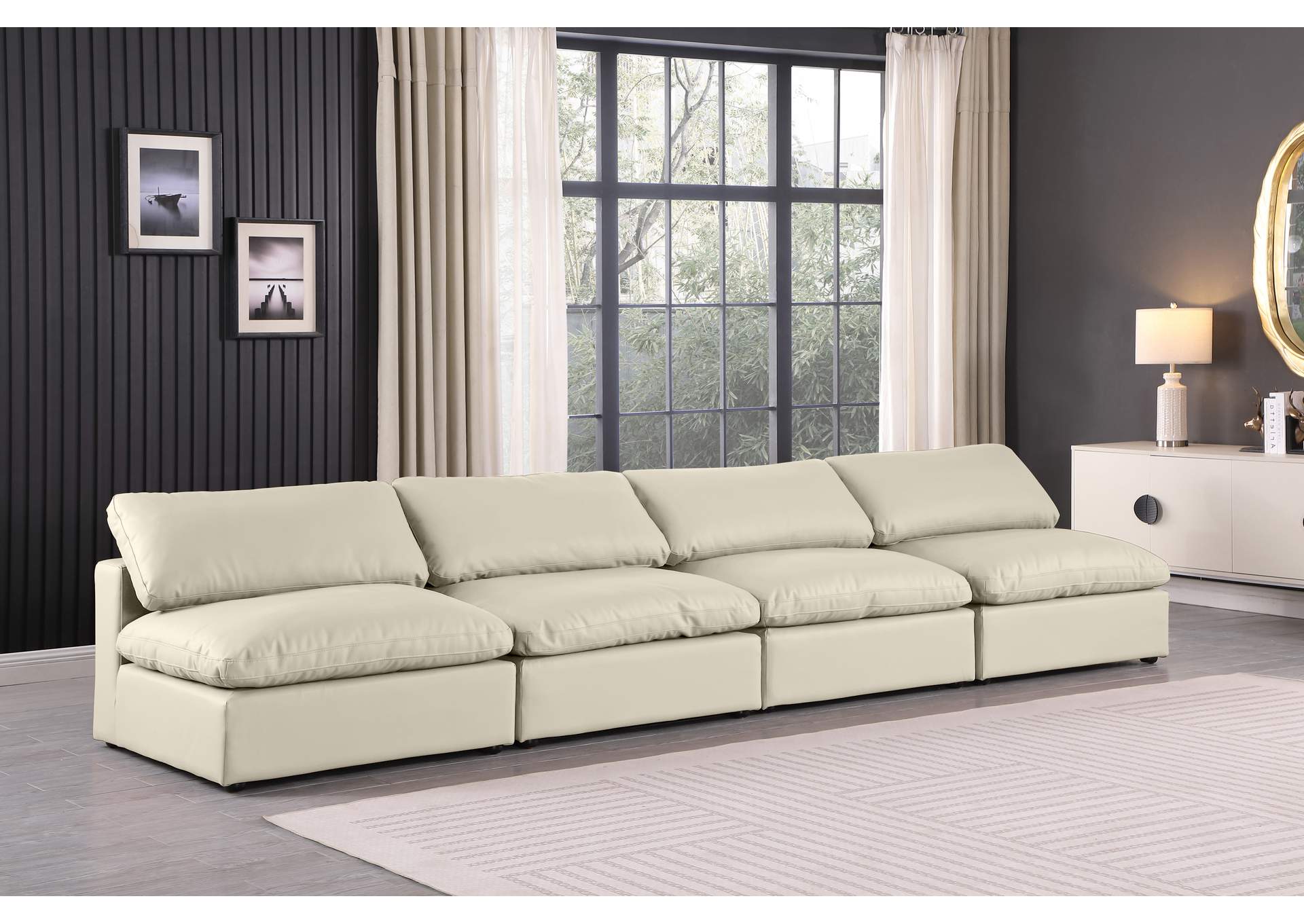 Comfy Cream Faux Leather Modular Sofa,Meridian Furniture