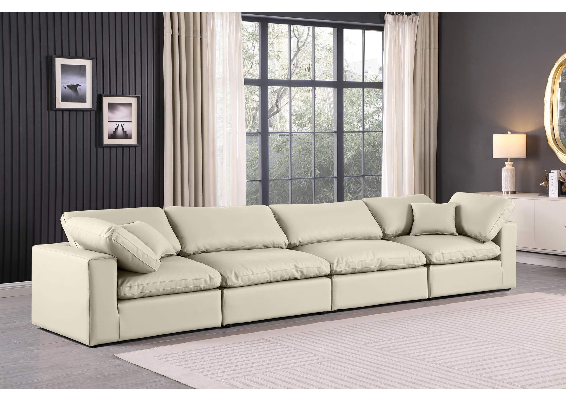 Comfy Cream Faux Leather Modular Sofa,Meridian Furniture