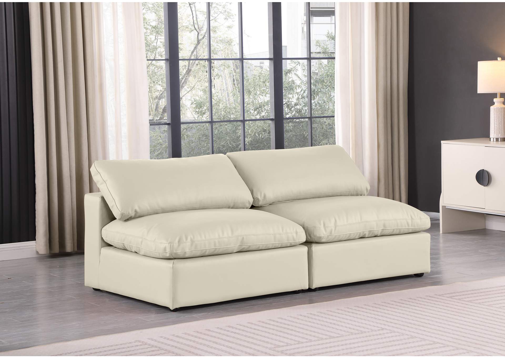 Comfy Cream Faux Leather Modular Sofa,Meridian Furniture