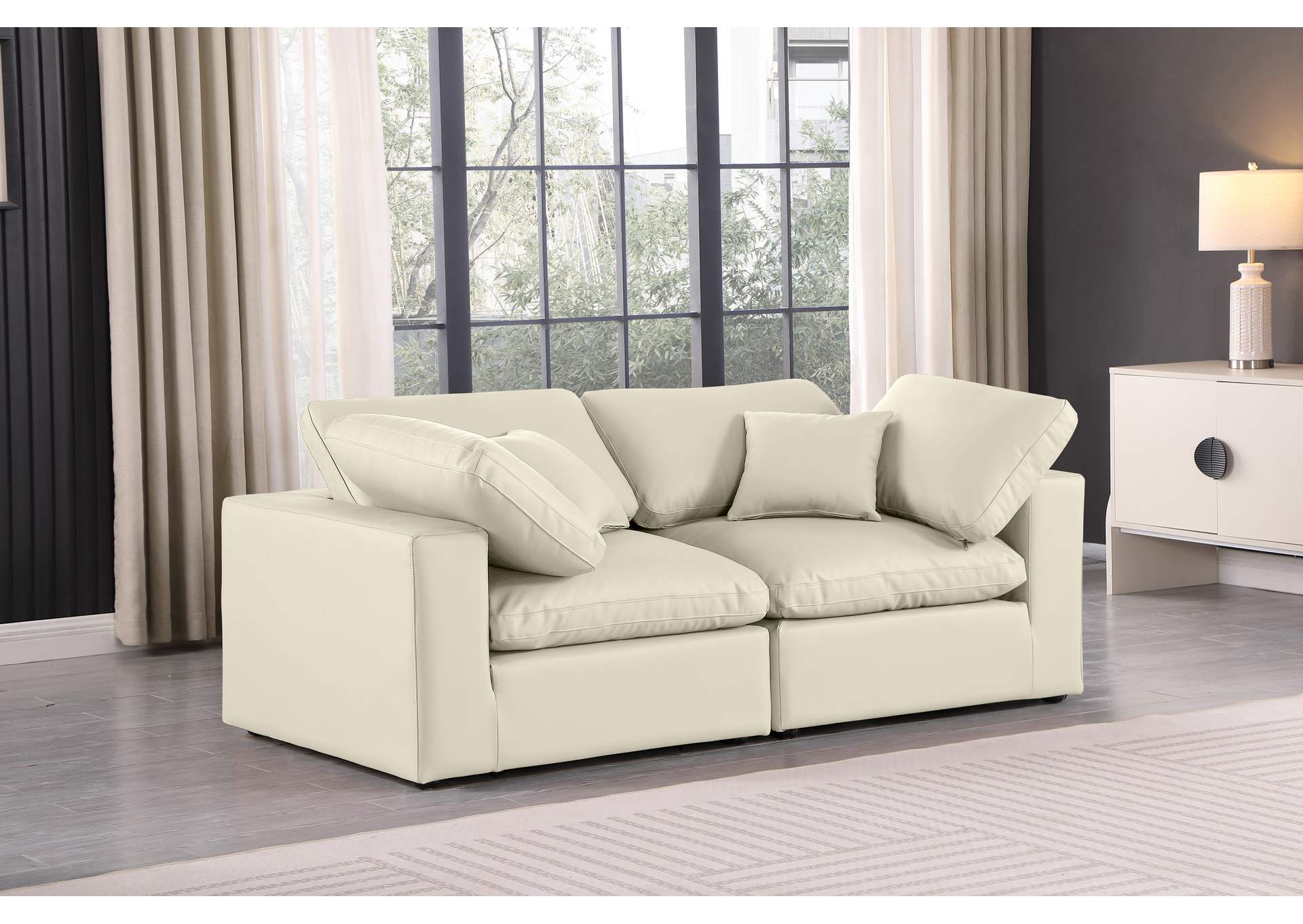 Comfy Cream Faux Leather Modular Sofa,Meridian Furniture