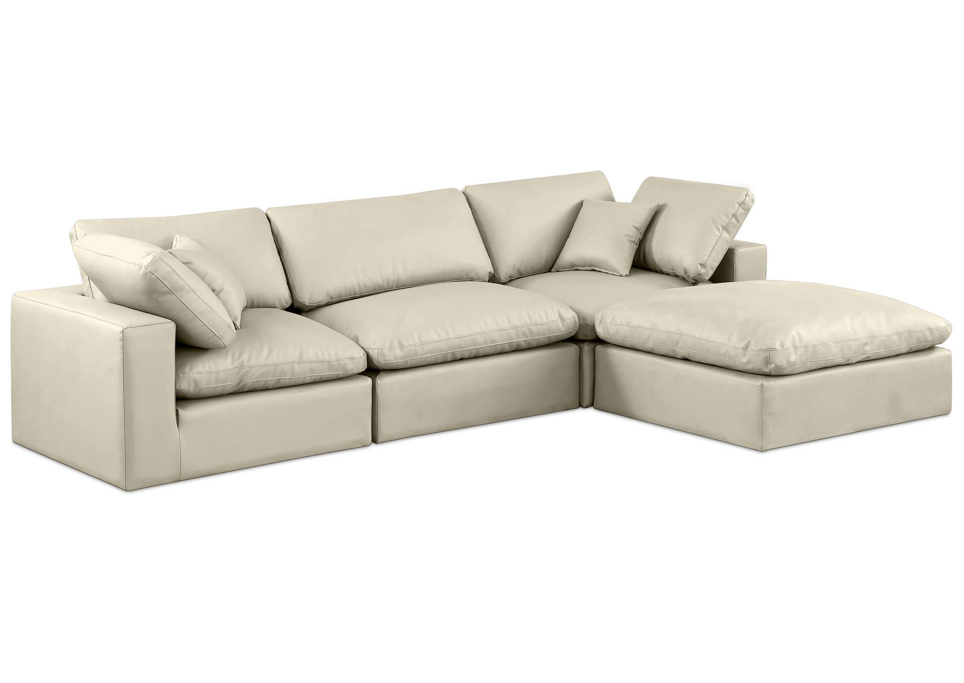 Comfy Cream Faux Leather Modular Sectional,Meridian Furniture