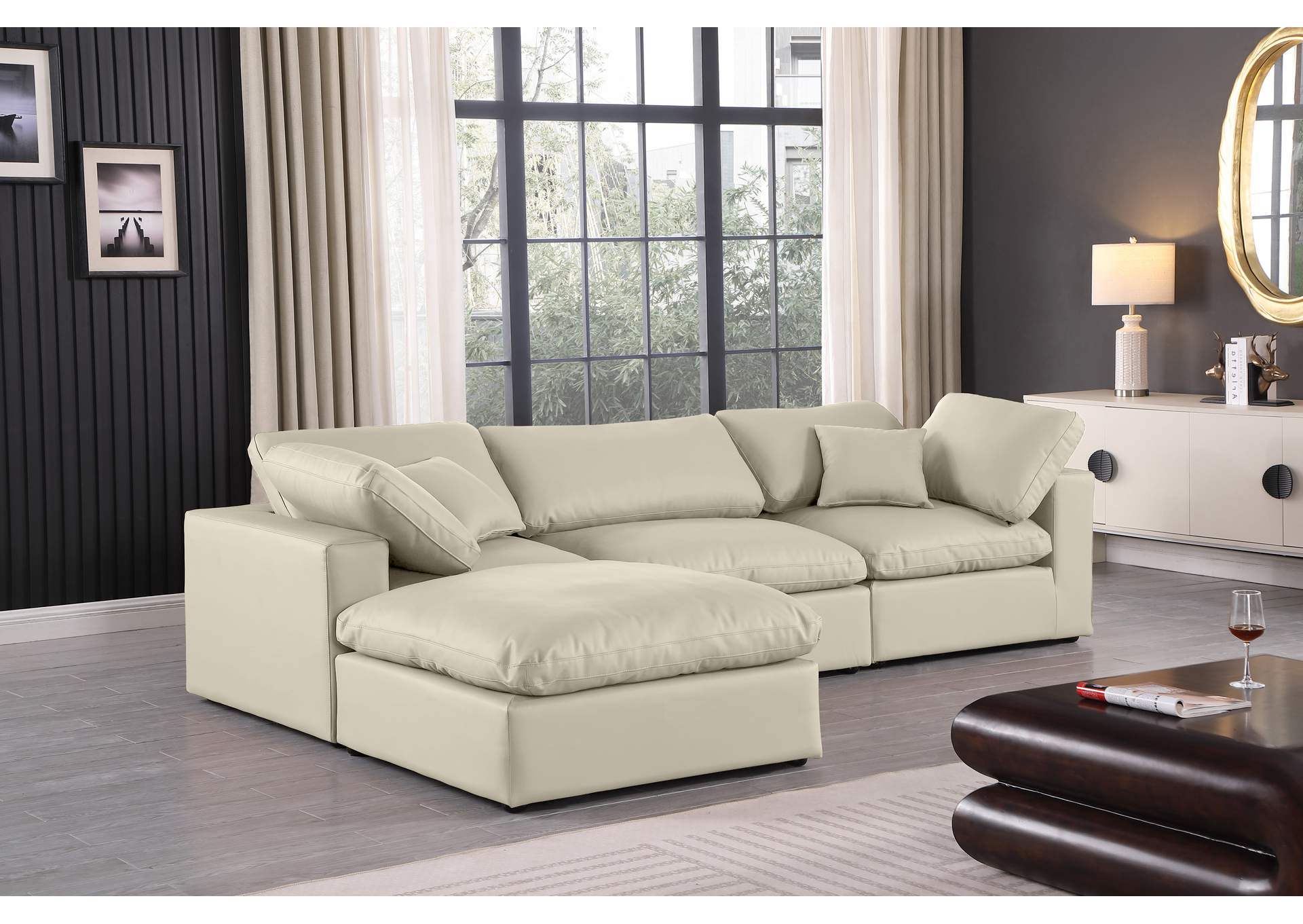 Comfy Cream Faux Leather Modular Sectional,Meridian Furniture