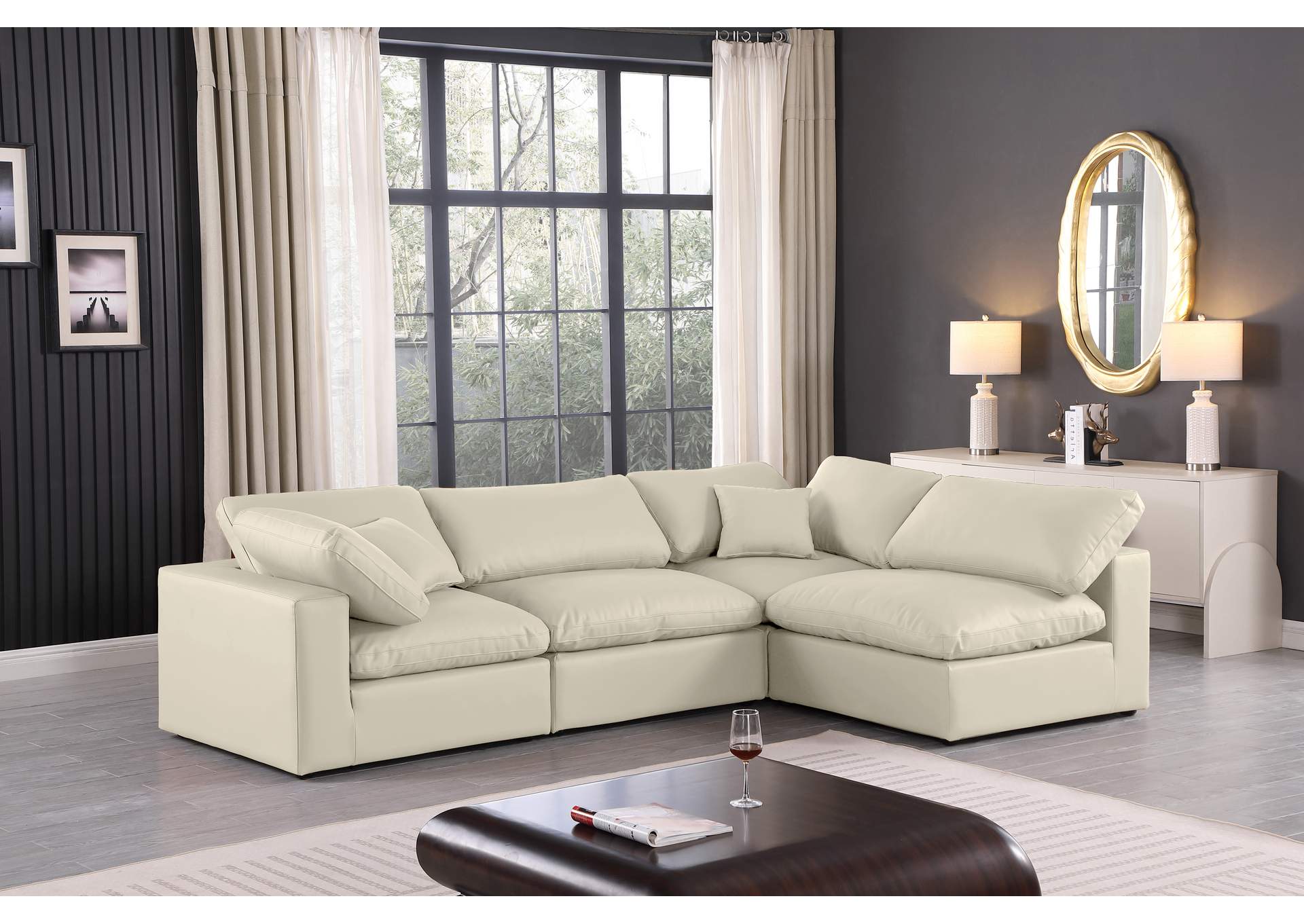 Comfy Cream Faux Leather Modular Sectional,Meridian Furniture