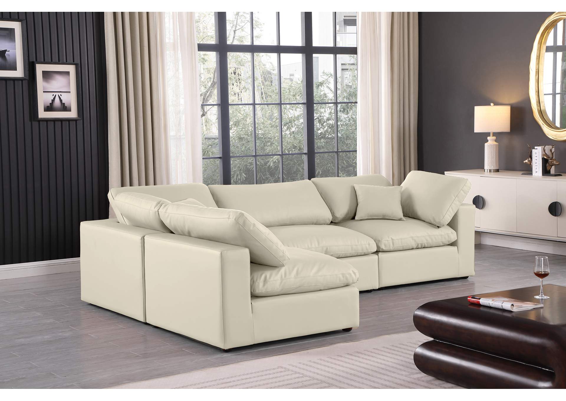 Comfy Cream Faux Leather Modular Sectional,Meridian Furniture