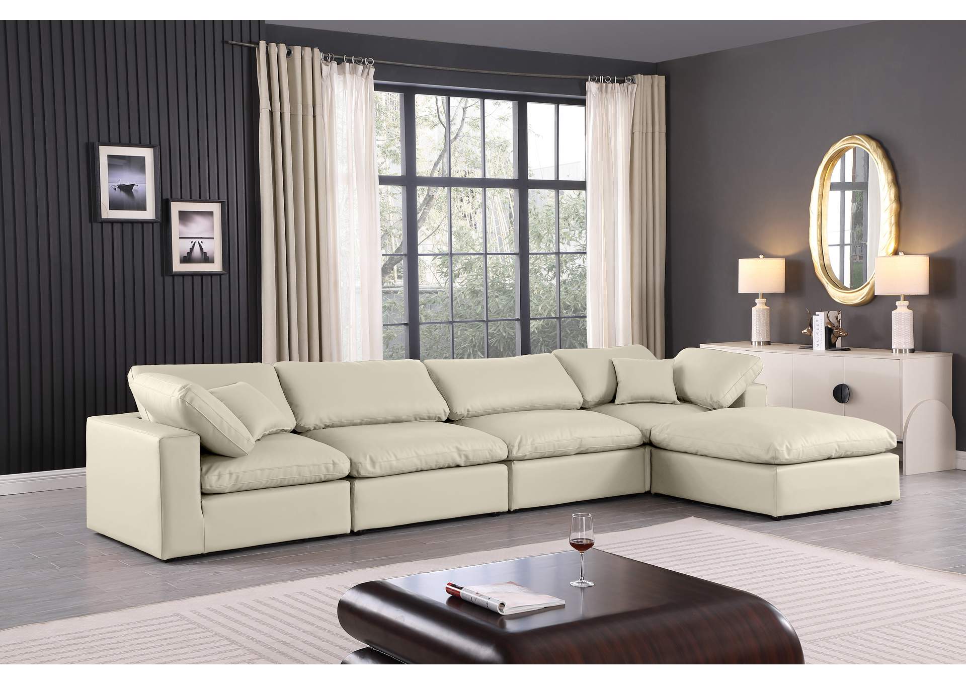 Comfy Cream Faux Leather Modular Sectional,Meridian Furniture