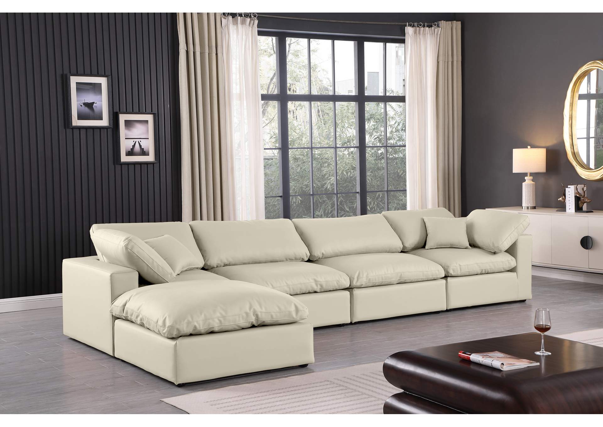 Comfy Cream Faux Leather Modular Sectional,Meridian Furniture