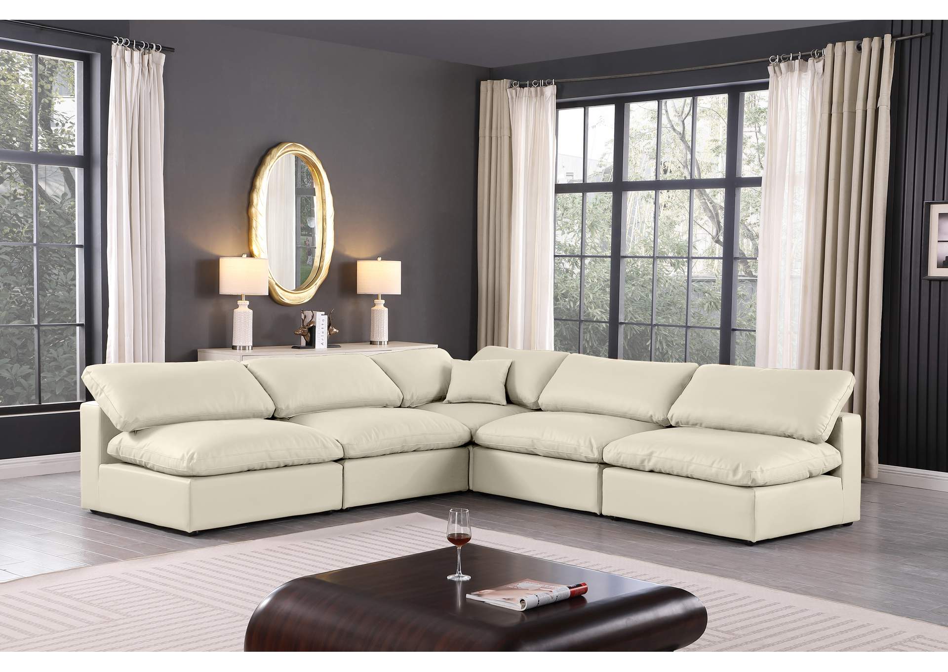 Comfy Cream Faux Leather Modular Sectional,Meridian Furniture