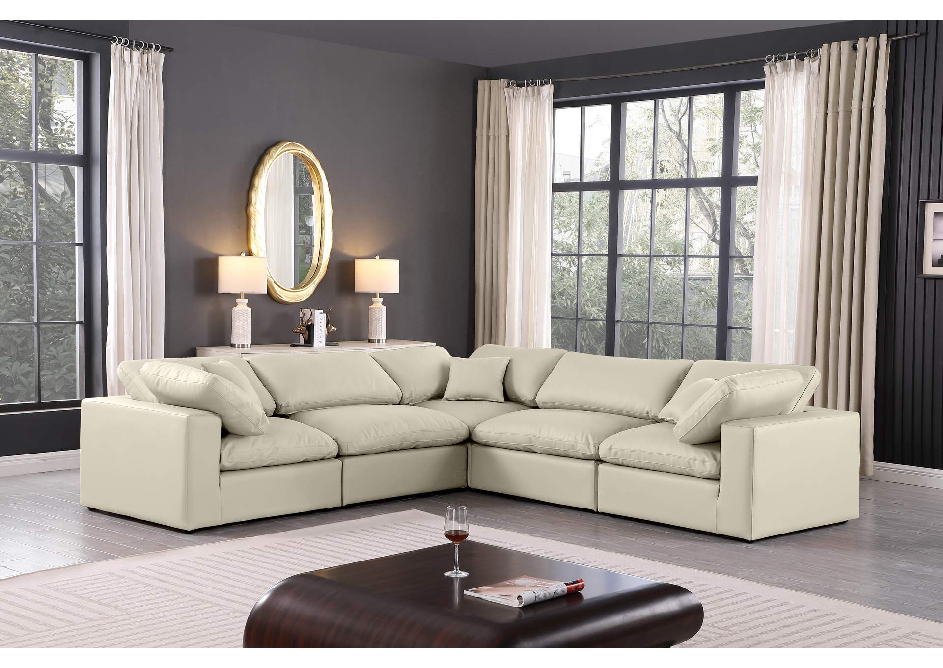 Comfy Cream Faux Leather Modular Sectional,Meridian Furniture