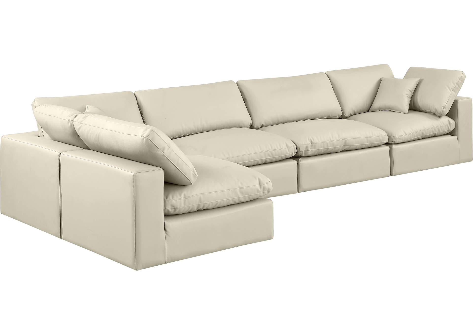 Comfy Cream Faux Leather Modular Sectional,Meridian Furniture