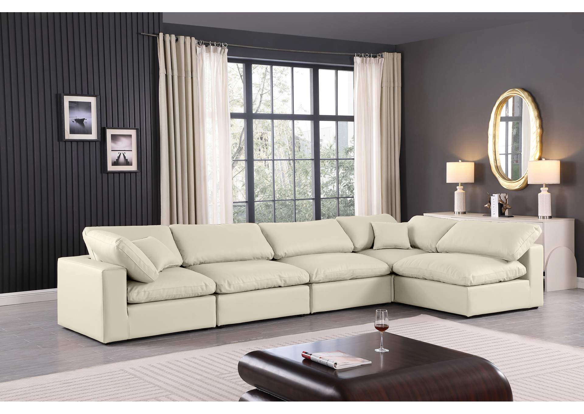Comfy Cream Faux Leather Modular Sectional,Meridian Furniture