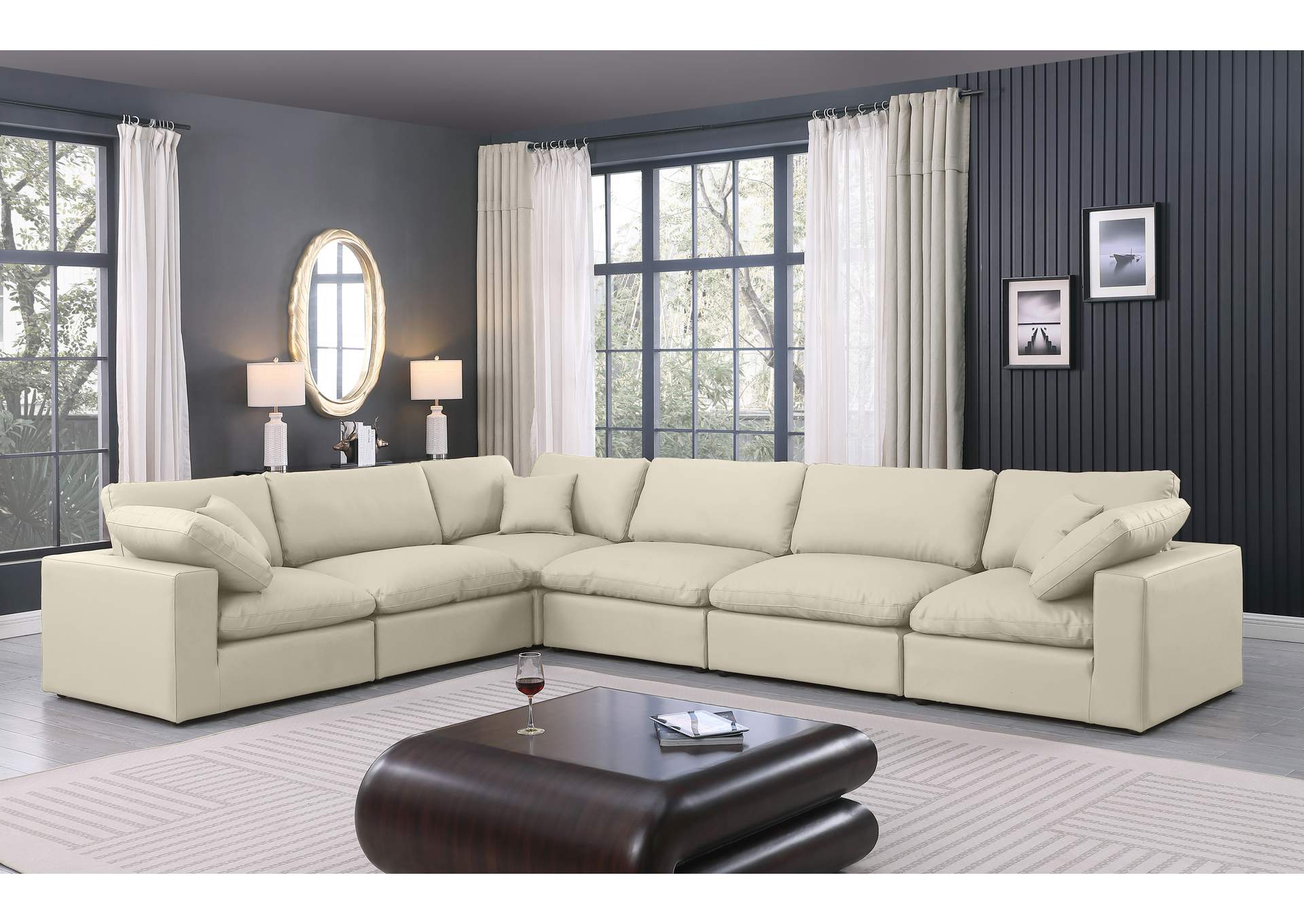 Comfy Cream Faux Leather Modular Sectional,Meridian Furniture