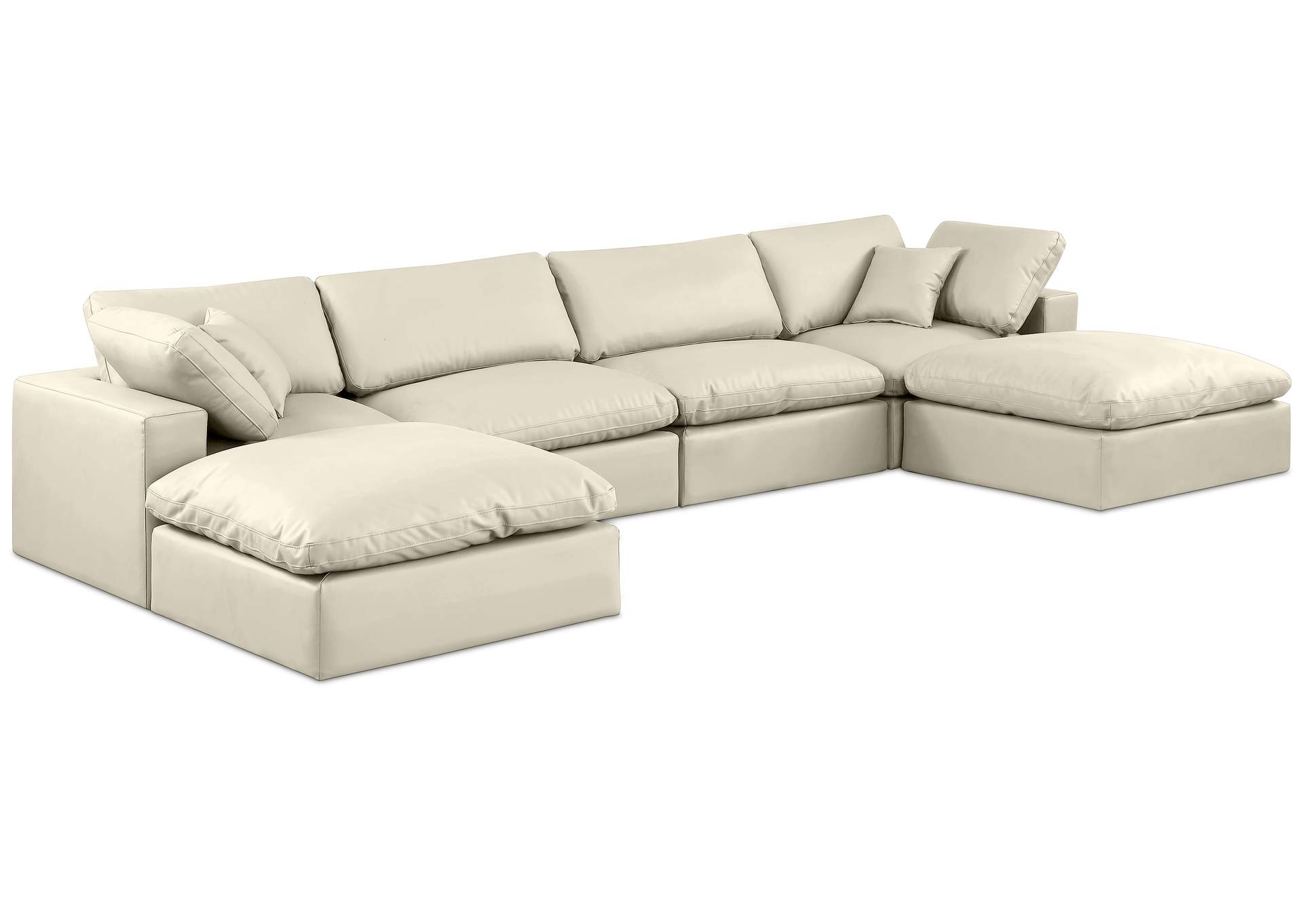 Comfy Cream Faux Leather Modular Sectional,Meridian Furniture