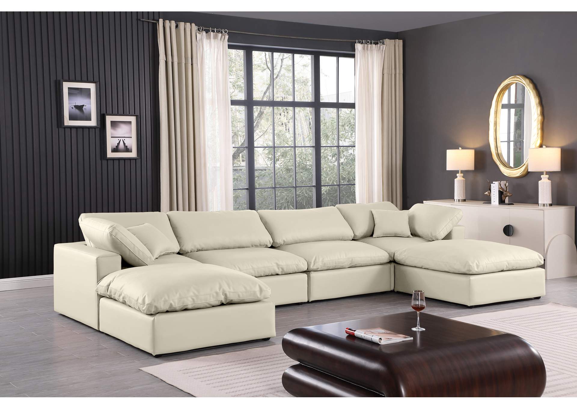 Comfy Cream Faux Leather Modular Sectional,Meridian Furniture