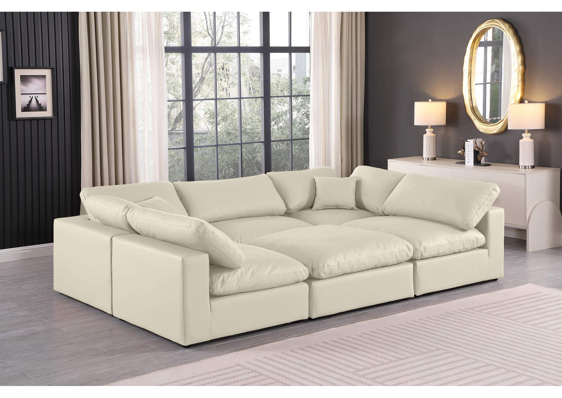 Comfy Cream Faux Leather Modular Sectional,Meridian Furniture
