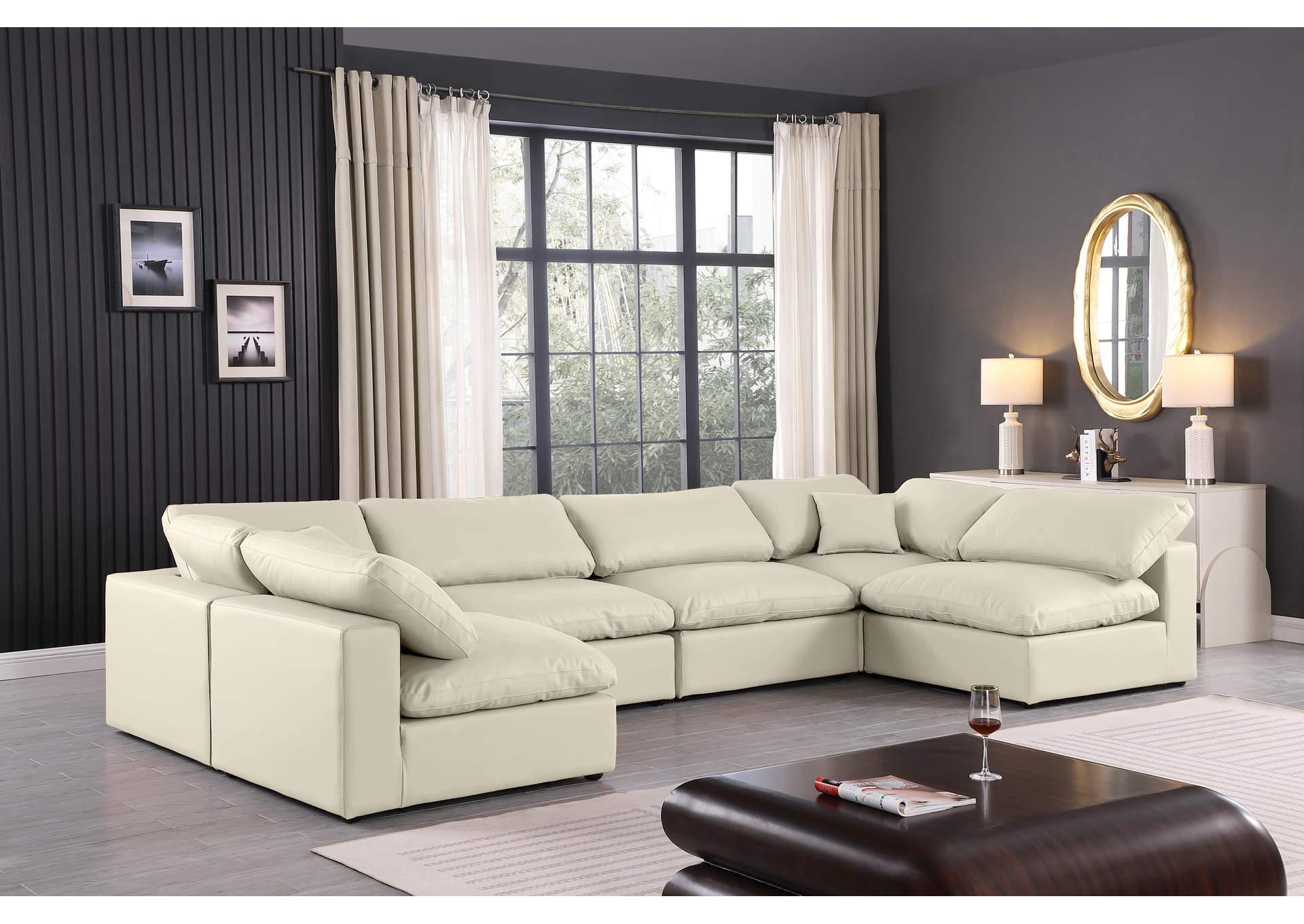 Comfy Cream Faux Leather Modular Sectional,Meridian Furniture