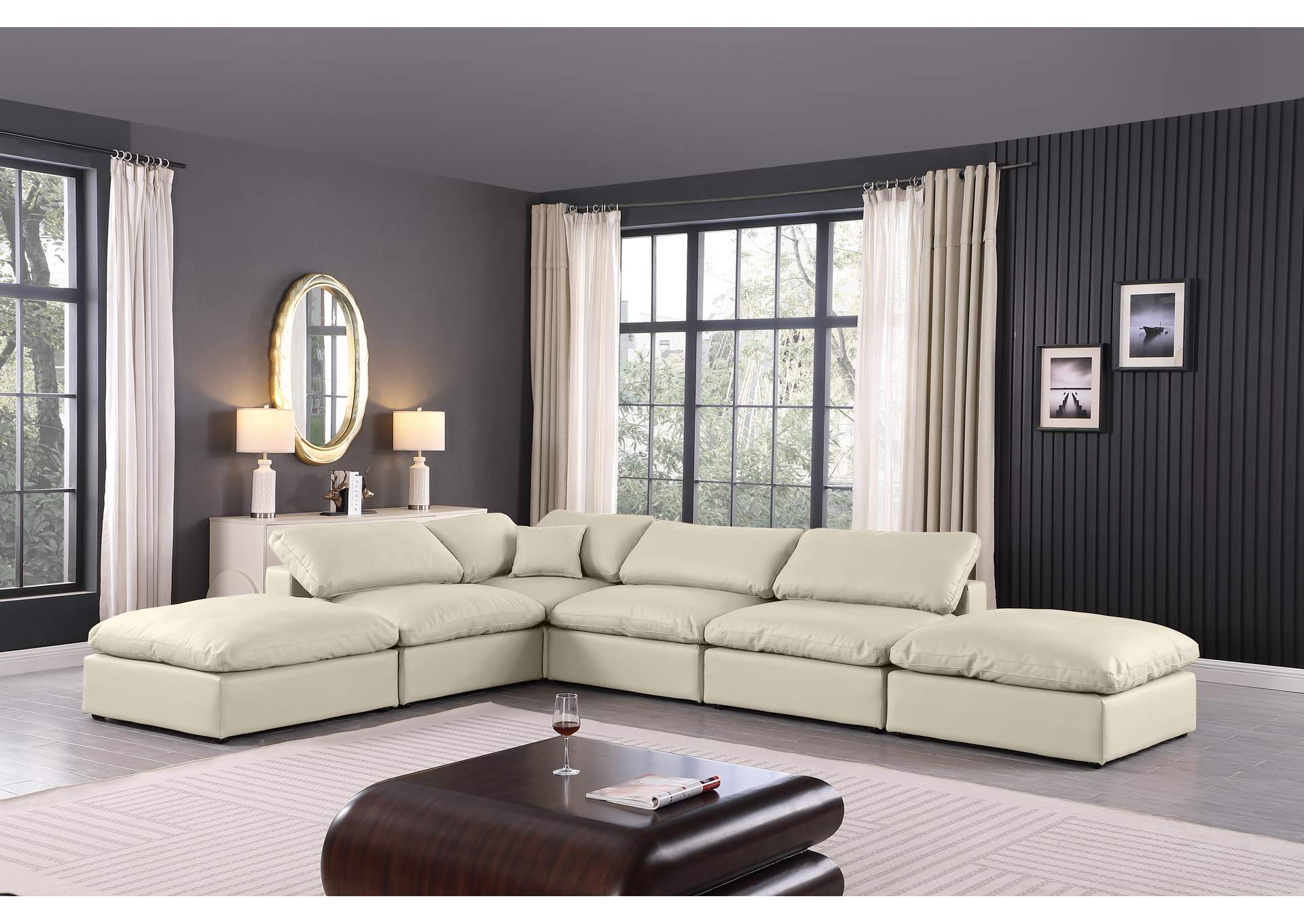 Comfy Cream Faux Leather Modular Sectional,Meridian Furniture
