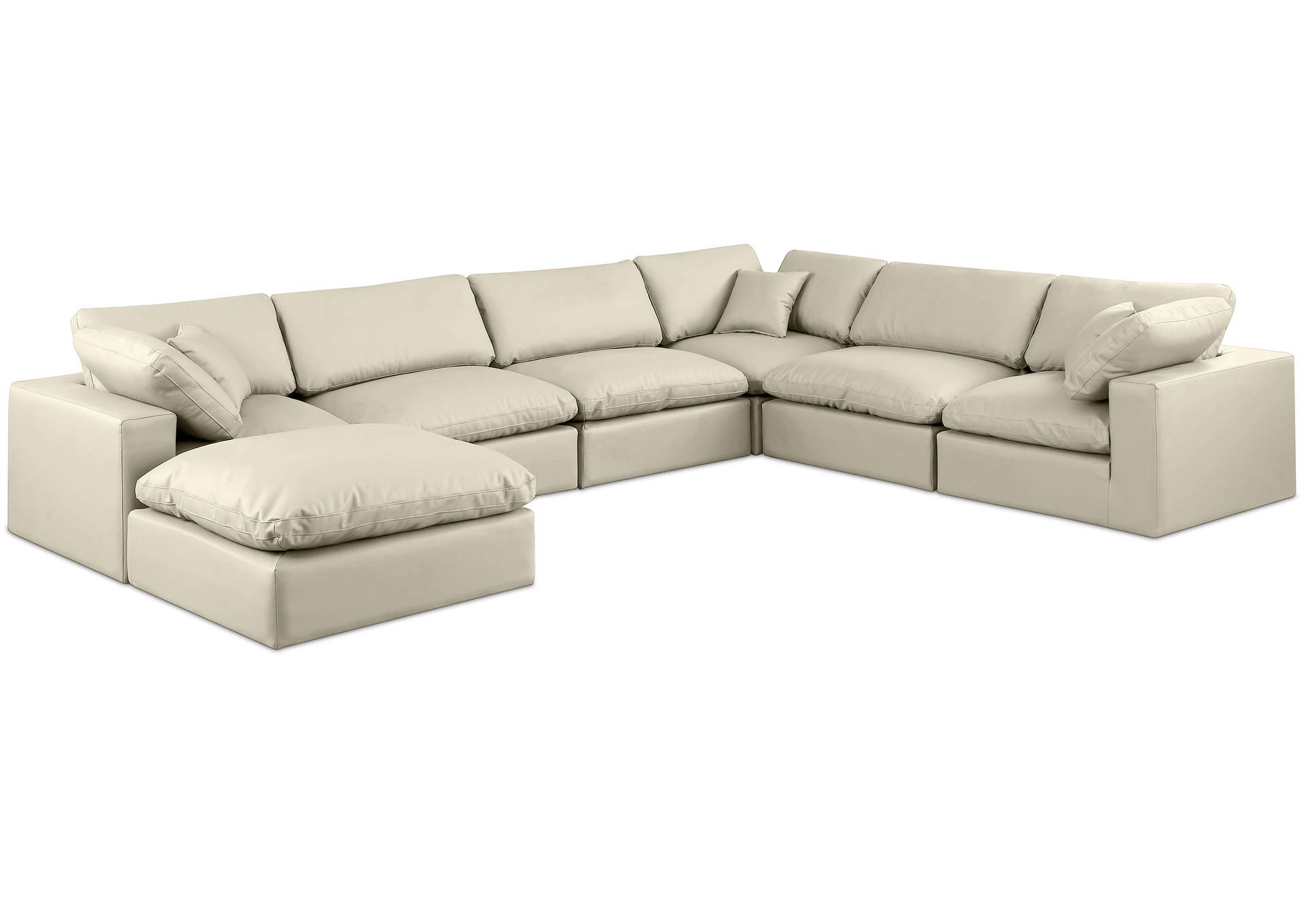 Comfy Cream Faux Leather Modular Sectional,Meridian Furniture
