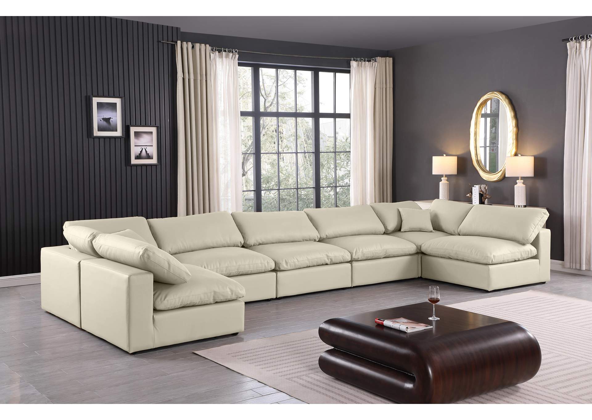 Comfy Cream Faux Leather Modular Sectional,Meridian Furniture