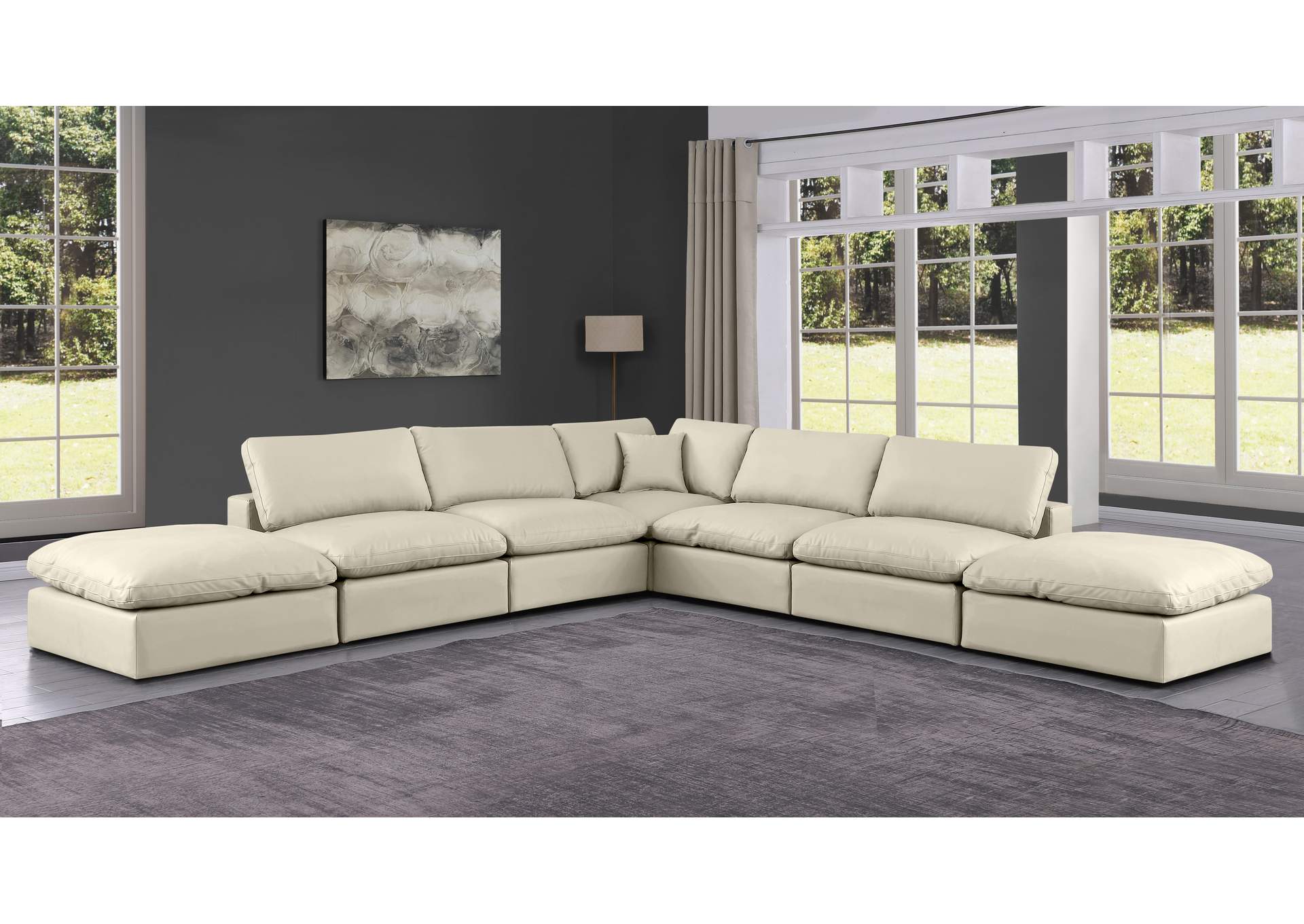 Comfy Cream Faux Leather Modular Sectional,Meridian Furniture