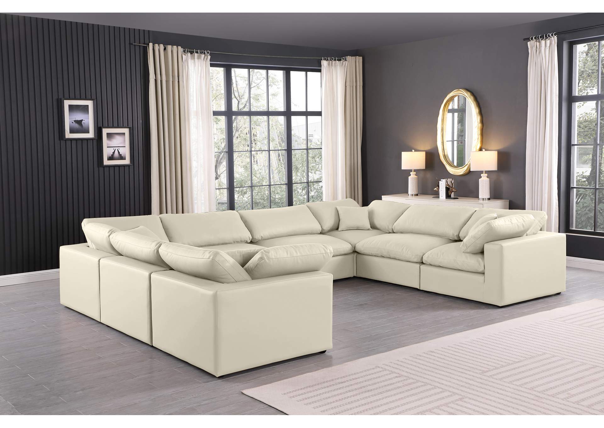 Comfy Cream Faux Leather Modular Sectional,Meridian Furniture