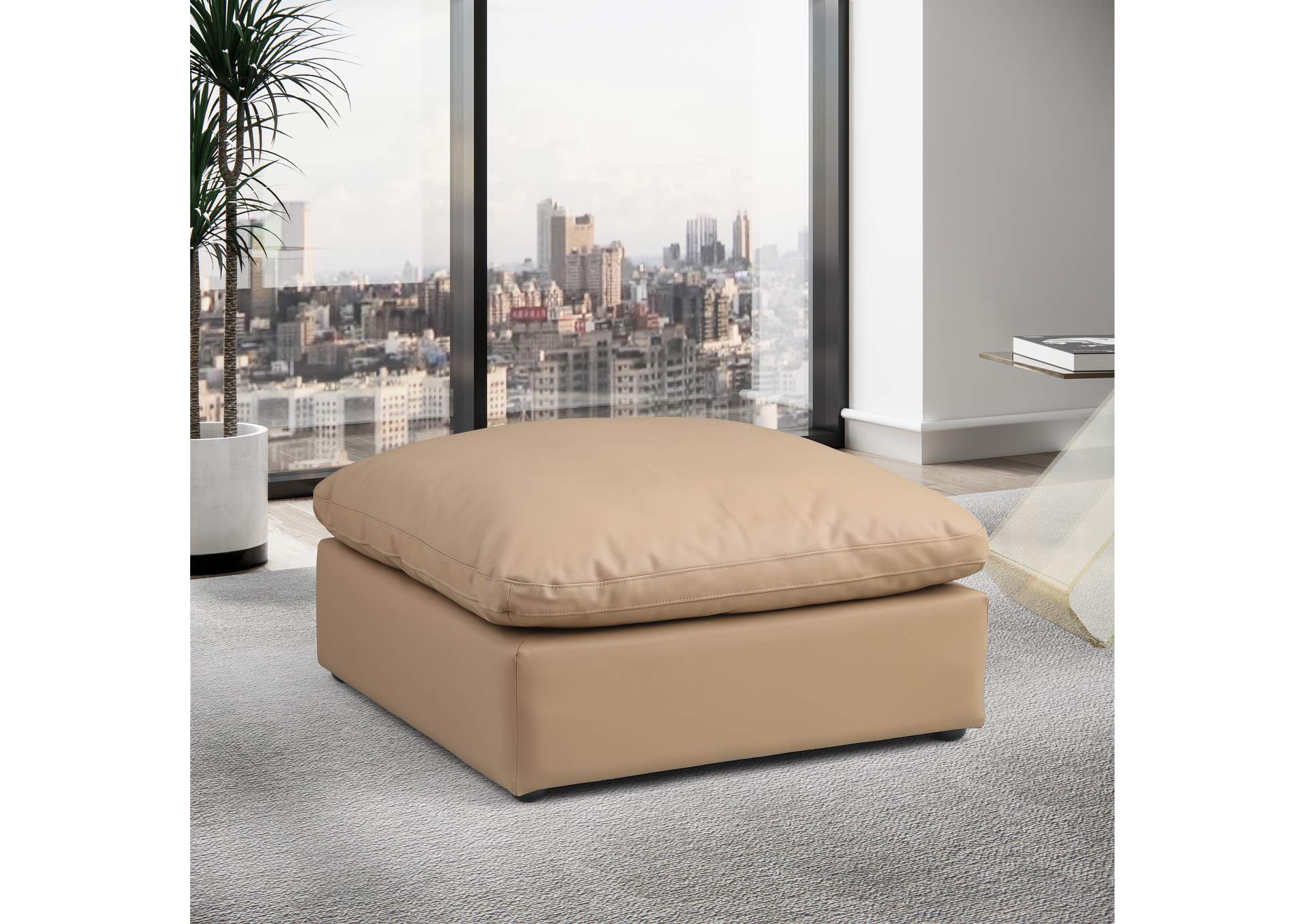 Comfy Tan Faux Leather Modular Ottoman,Meridian Furniture