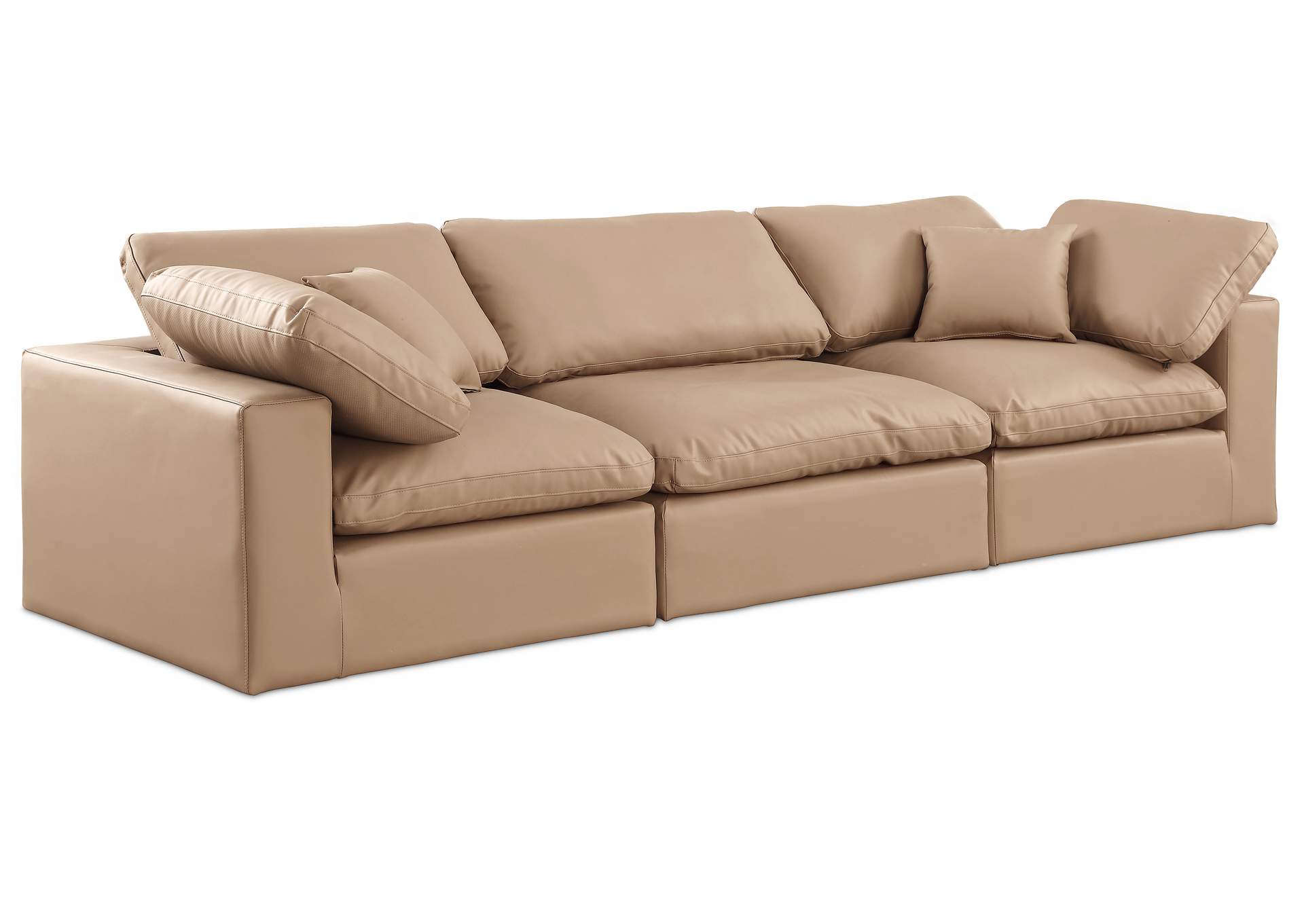 Comfy Tan Faux Leather Modular Sofa,Meridian Furniture