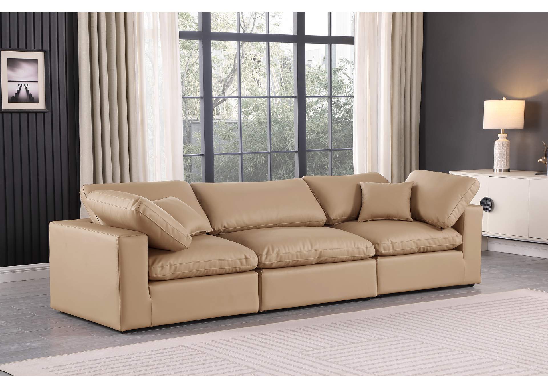 Comfy Tan Faux Leather Modular Sofa,Meridian Furniture