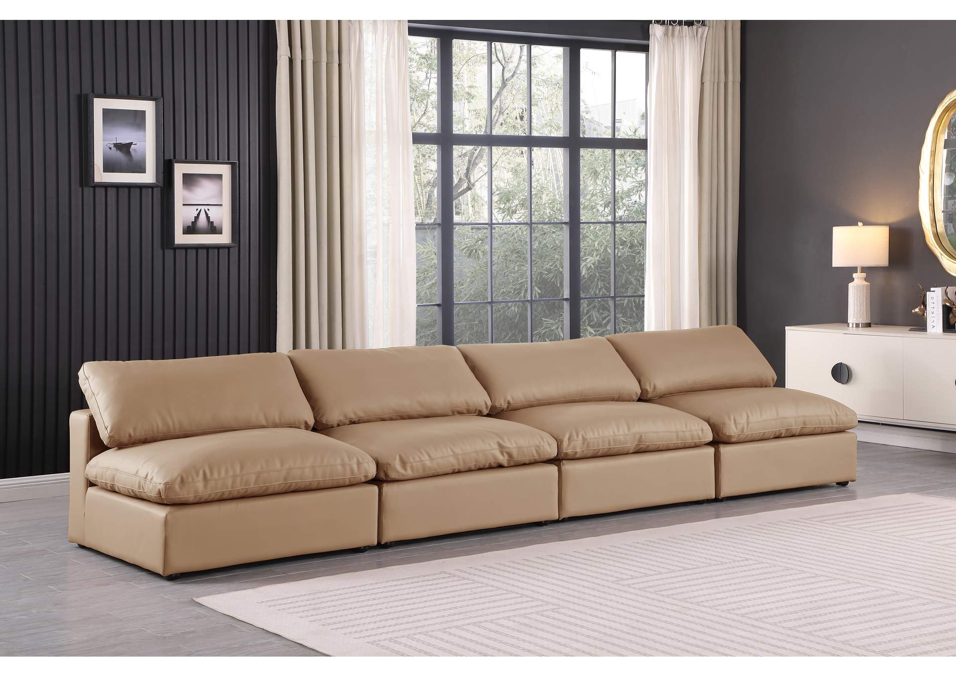 Comfy Tan Faux Leather Modular Sofa,Meridian Furniture