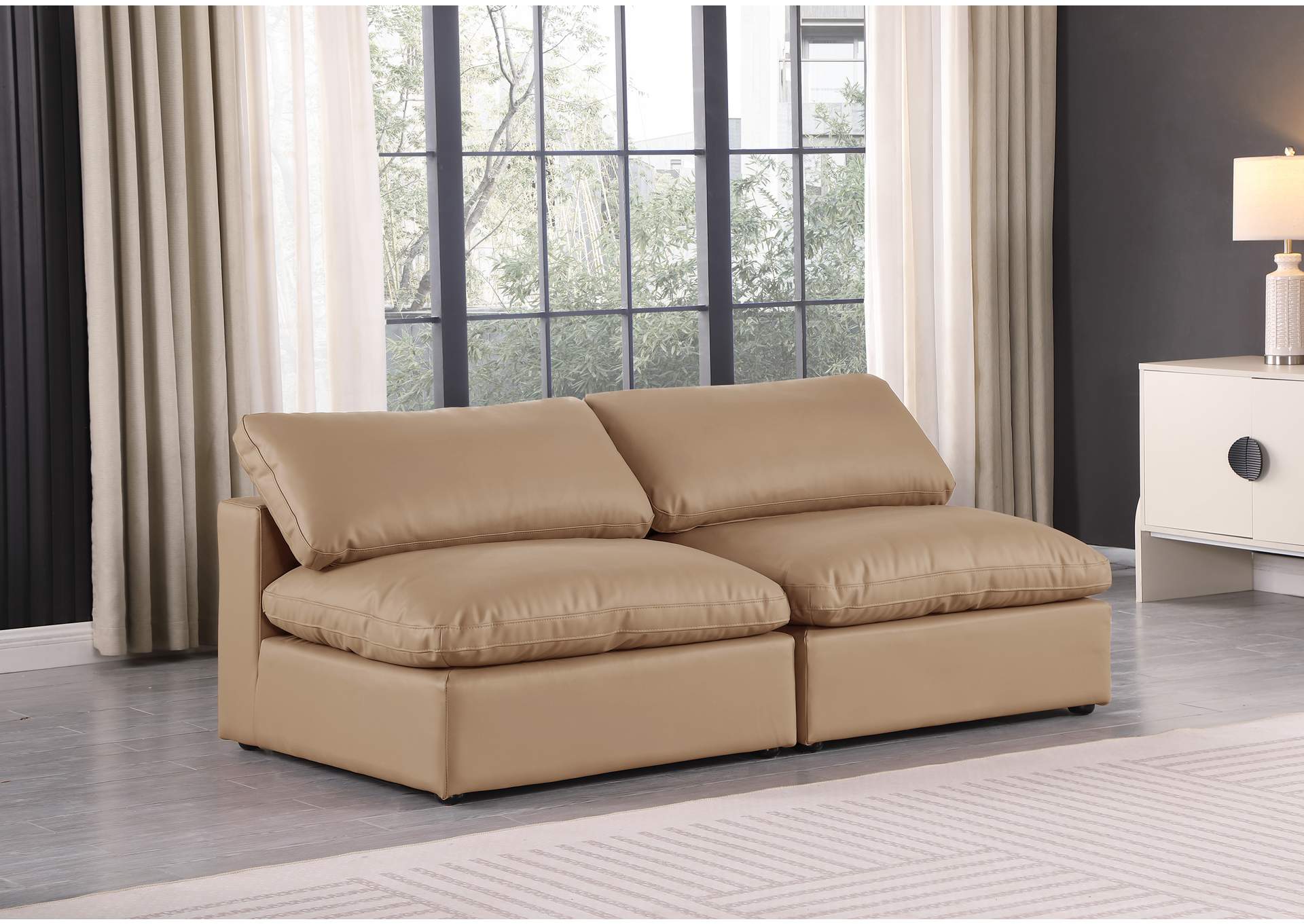 Comfy Tan Faux Leather Modular Sofa,Meridian Furniture