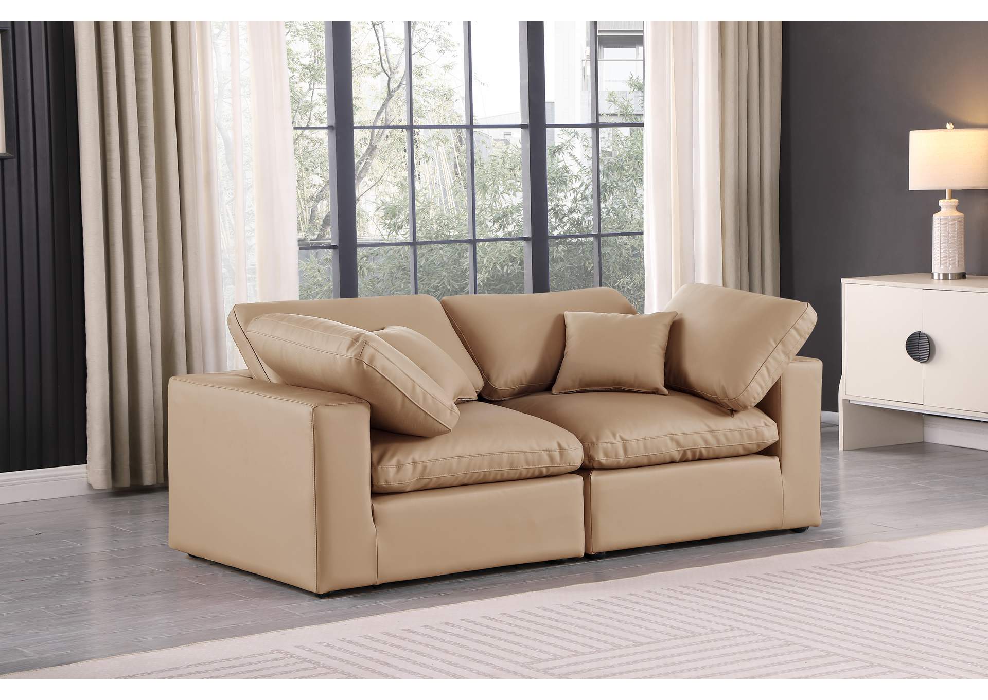 Comfy Tan Faux Leather Modular Sofa,Meridian Furniture