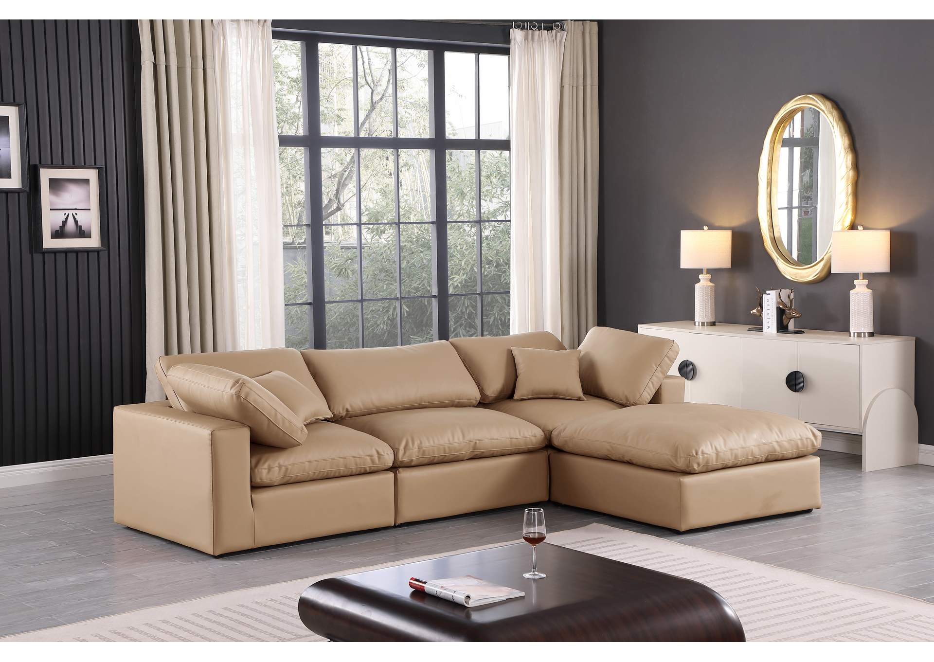 Comfy Tan Faux Leather Modular Sectional,Meridian Furniture