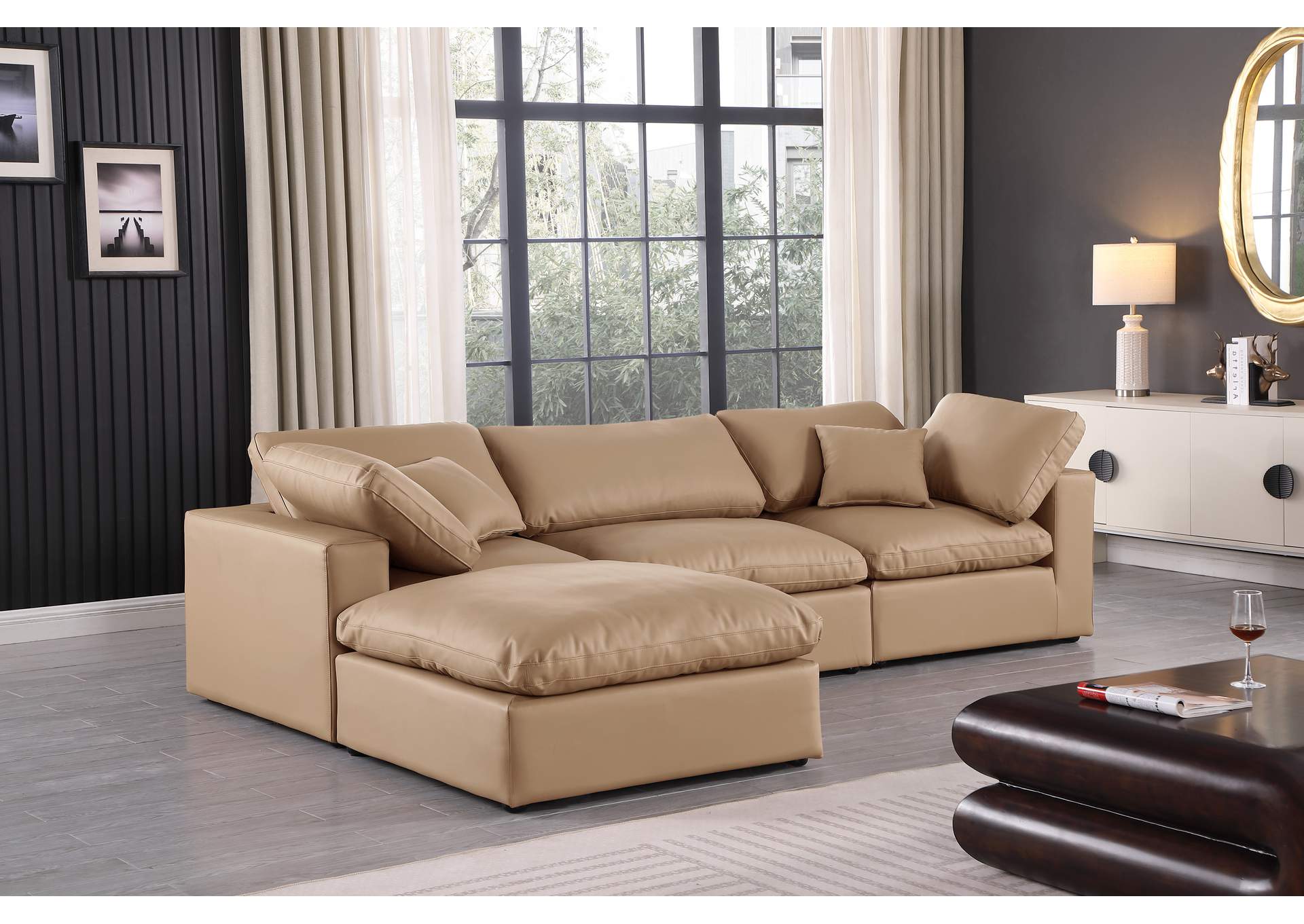 Comfy Tan Faux Leather Modular Sectional,Meridian Furniture