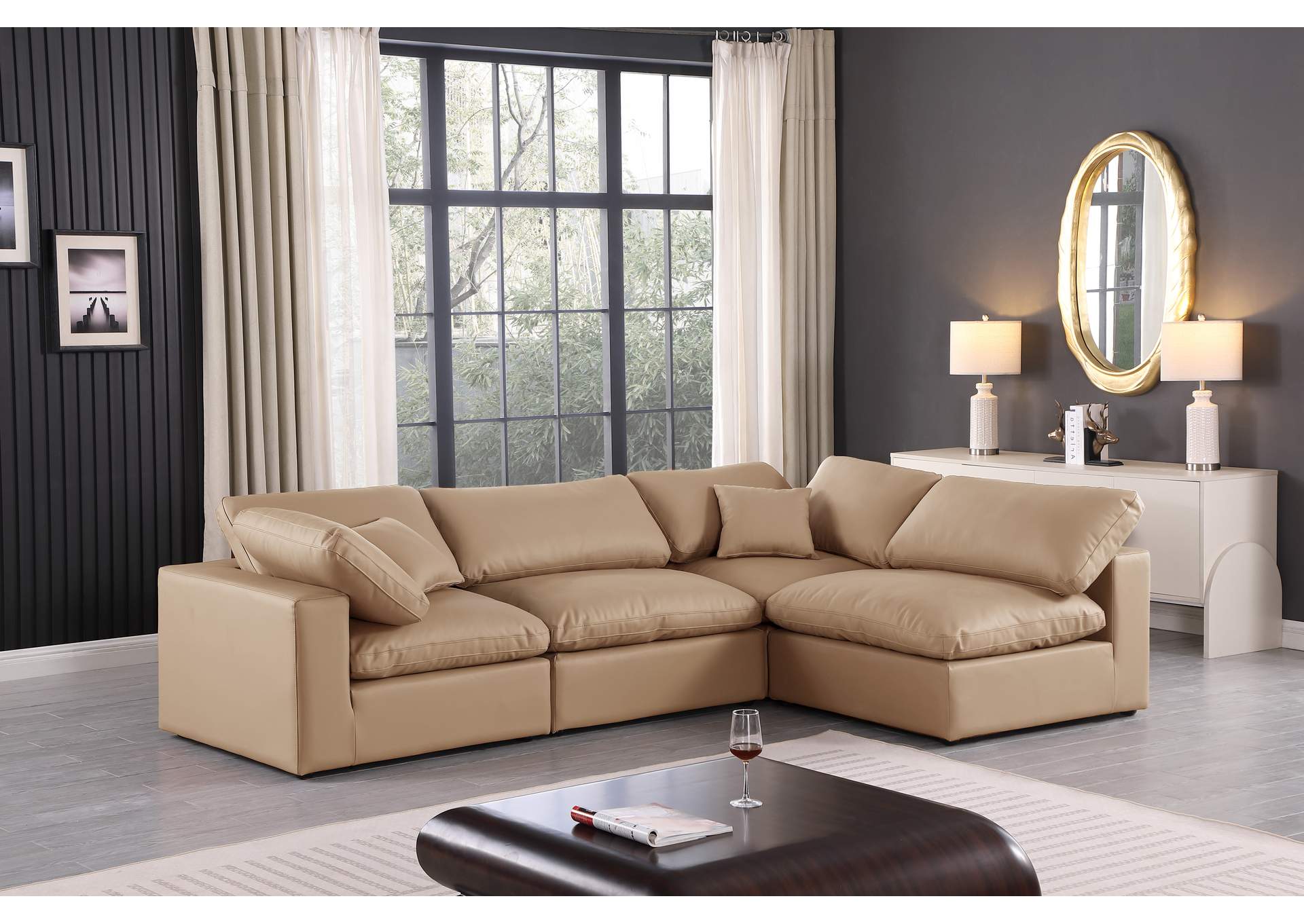 Comfy Tan Faux Leather Modular Sectional,Meridian Furniture