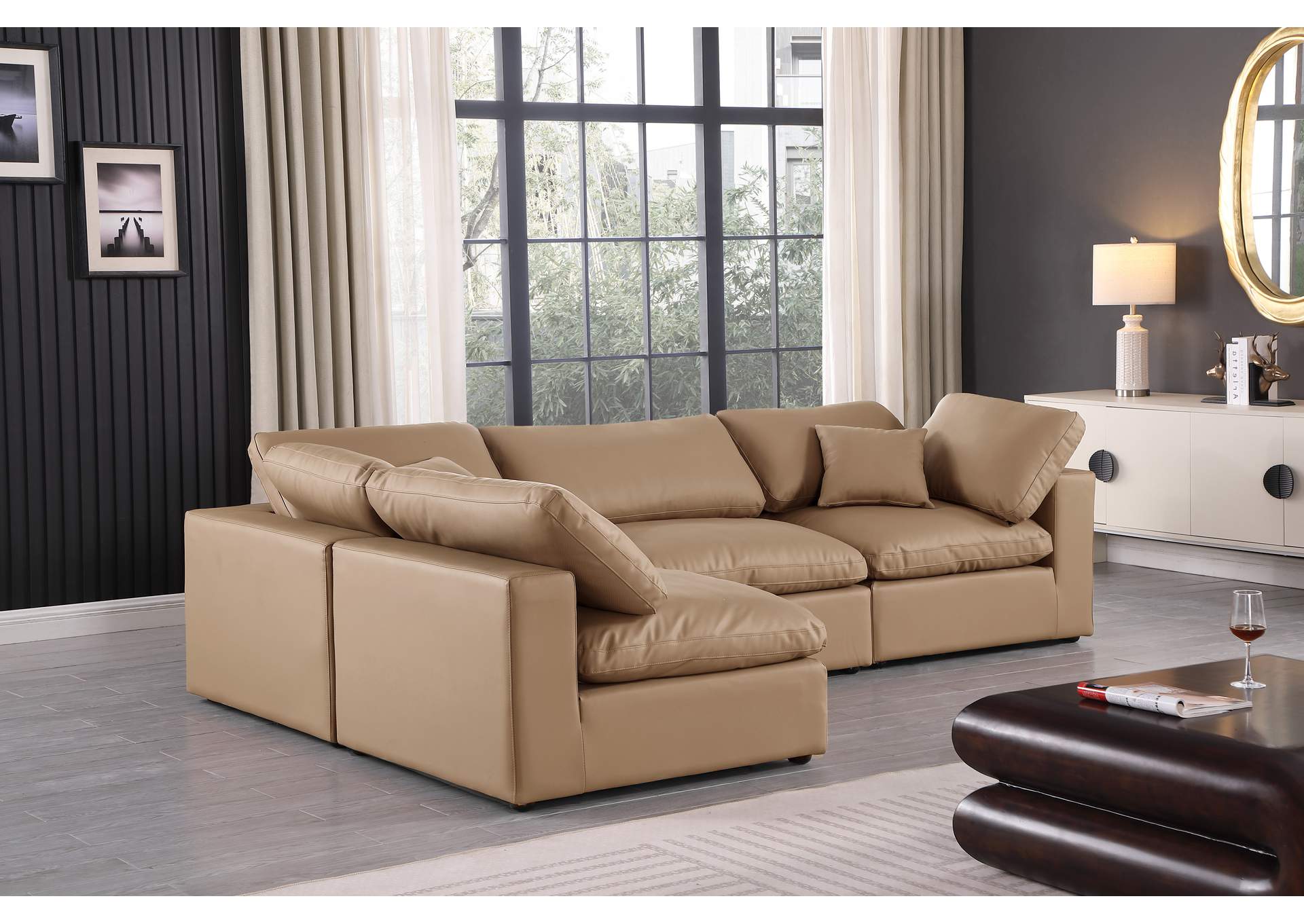 Comfy Tan Faux Leather Modular Sectional,Meridian Furniture