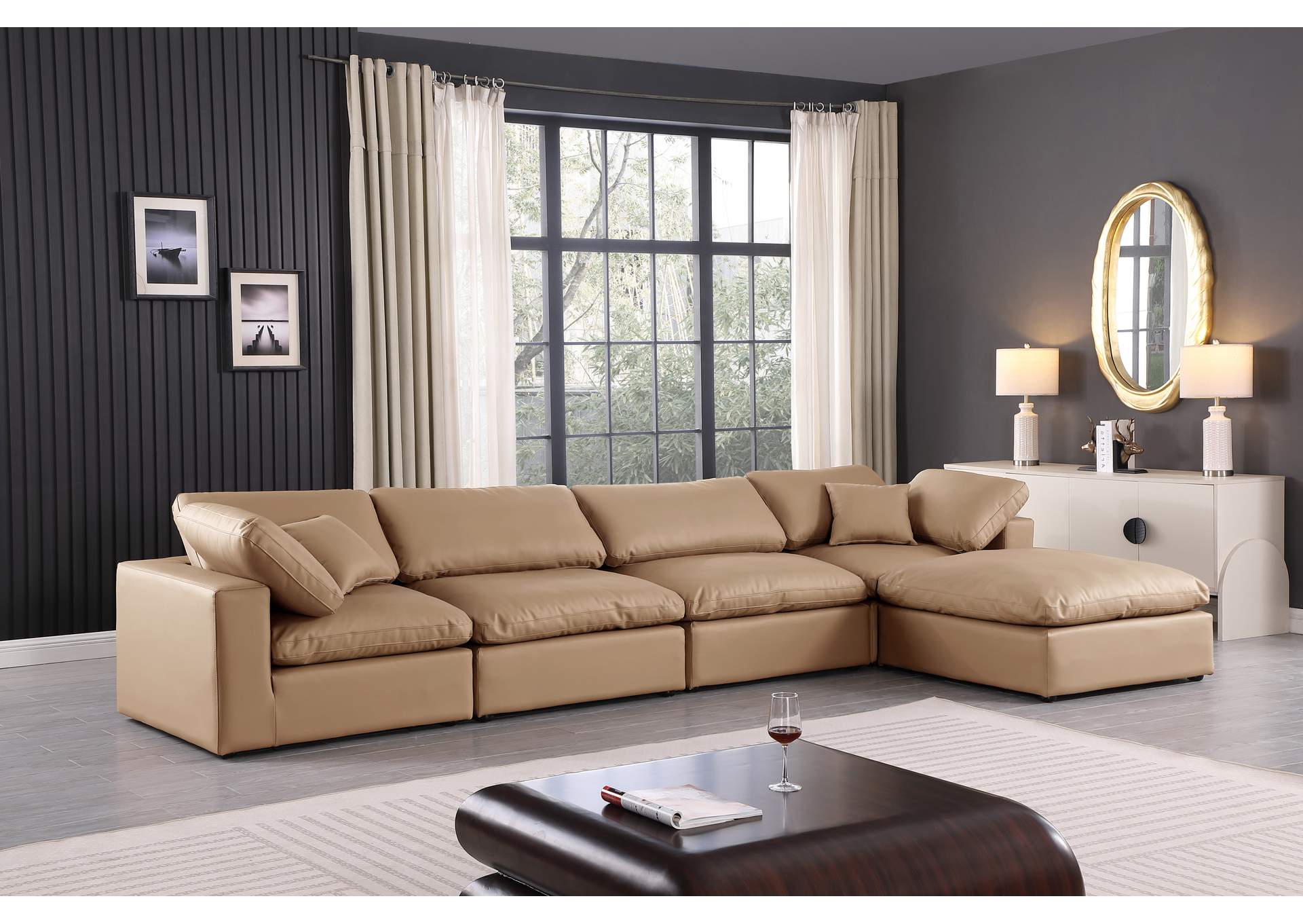 Comfy Tan Faux Leather Modular Sectional,Meridian Furniture