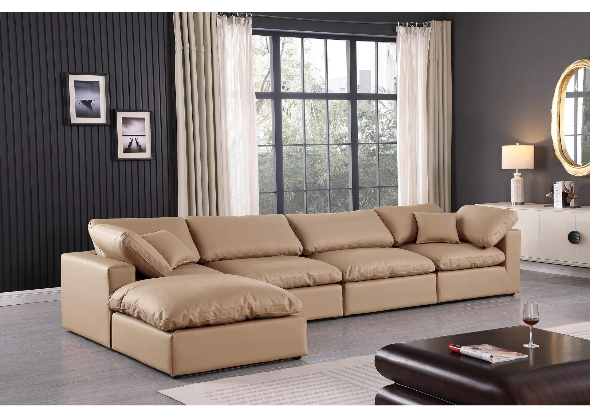 Comfy Tan Faux Leather Modular Sectional,Meridian Furniture