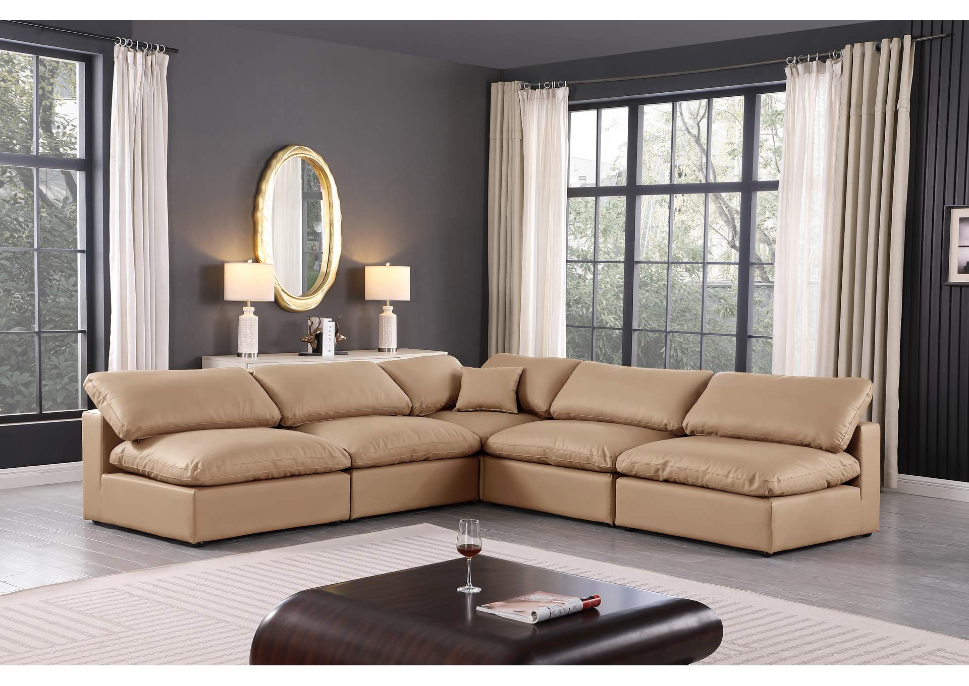 Comfy Tan Faux Leather Modular Sectional,Meridian Furniture