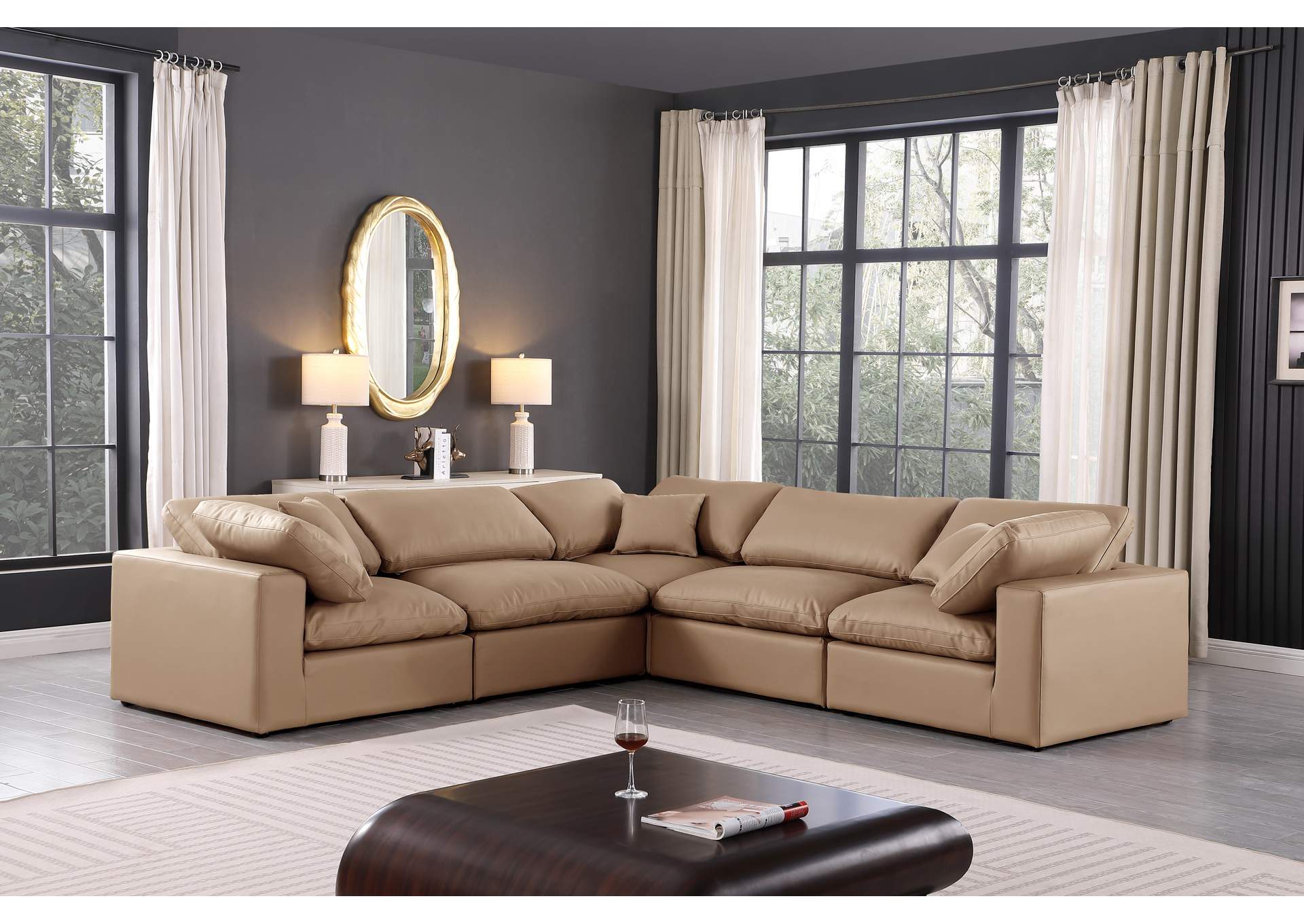 Comfy Tan Faux Leather Modular Sectional,Meridian Furniture