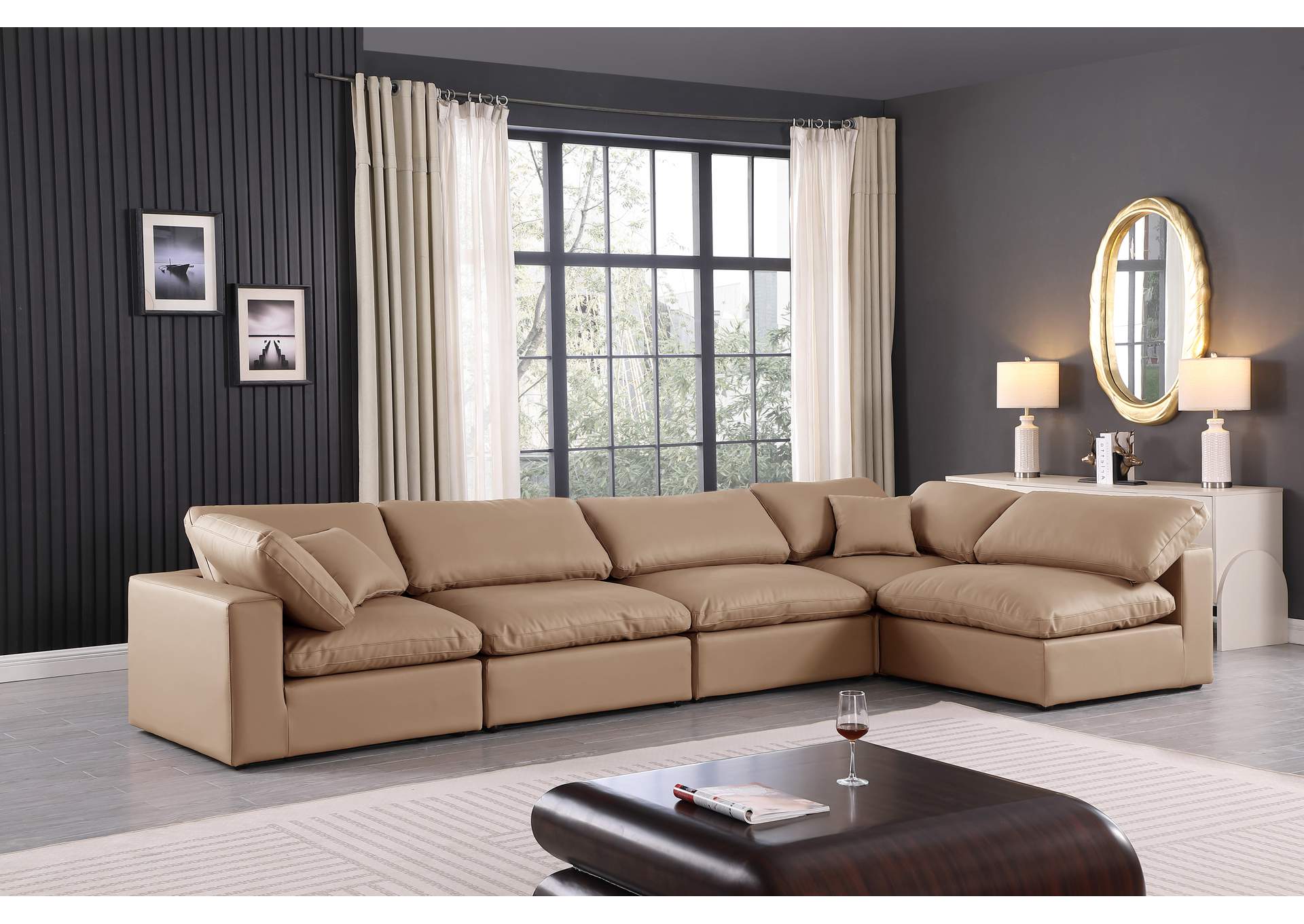 Comfy Tan Faux Leather Modular Sectional,Meridian Furniture