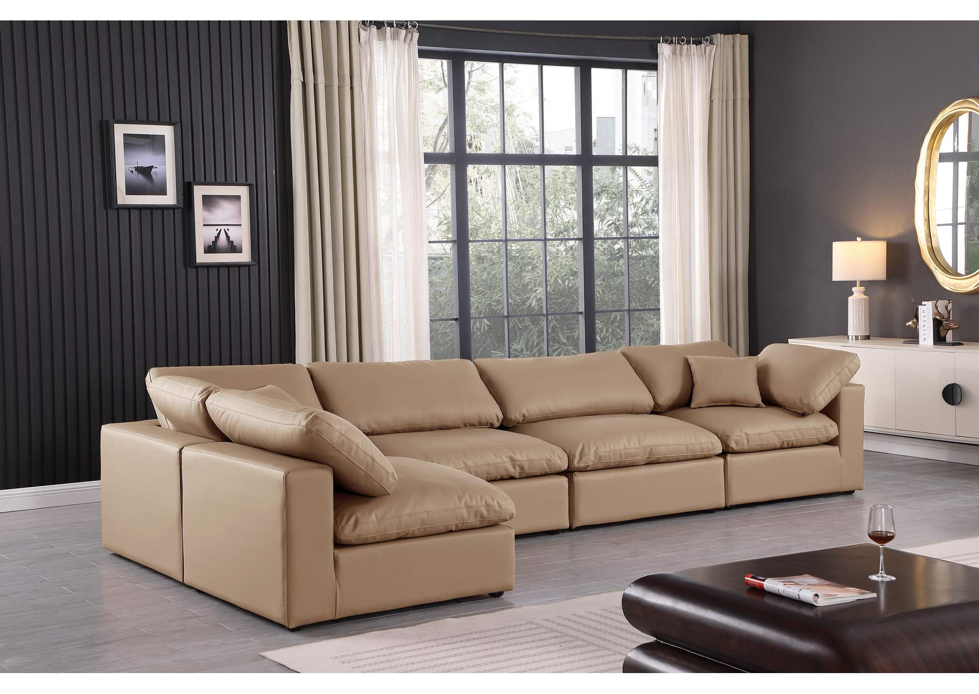 Comfy Tan Faux Leather Modular Sectional,Meridian Furniture