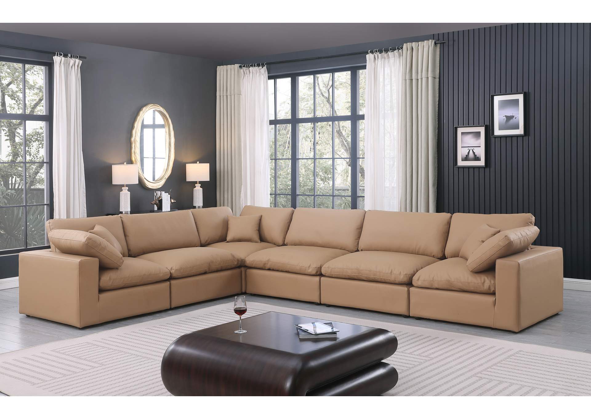 Comfy Tan Faux Leather Modular Sectional,Meridian Furniture
