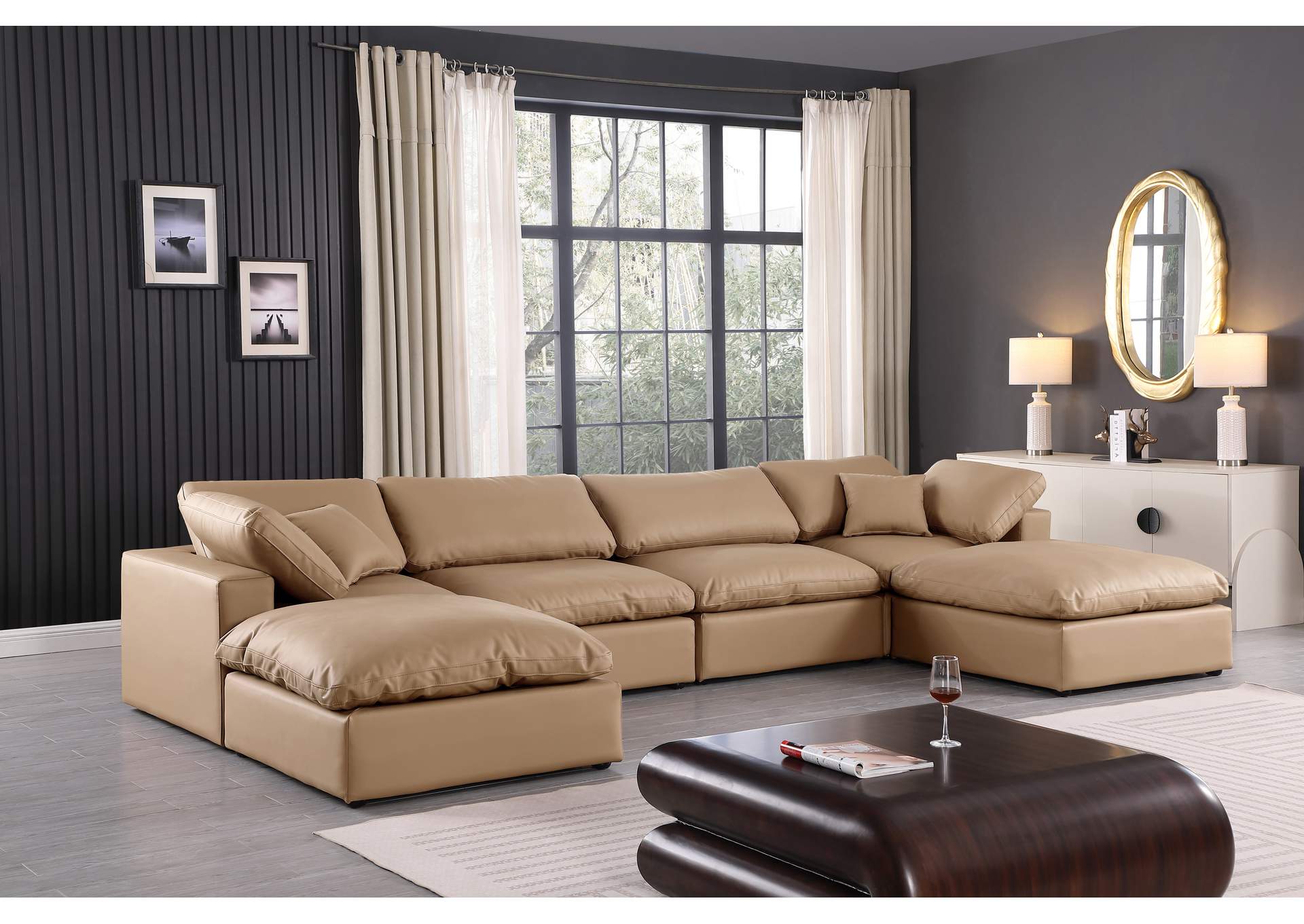 Comfy Tan Faux Leather Modular Sectional,Meridian Furniture