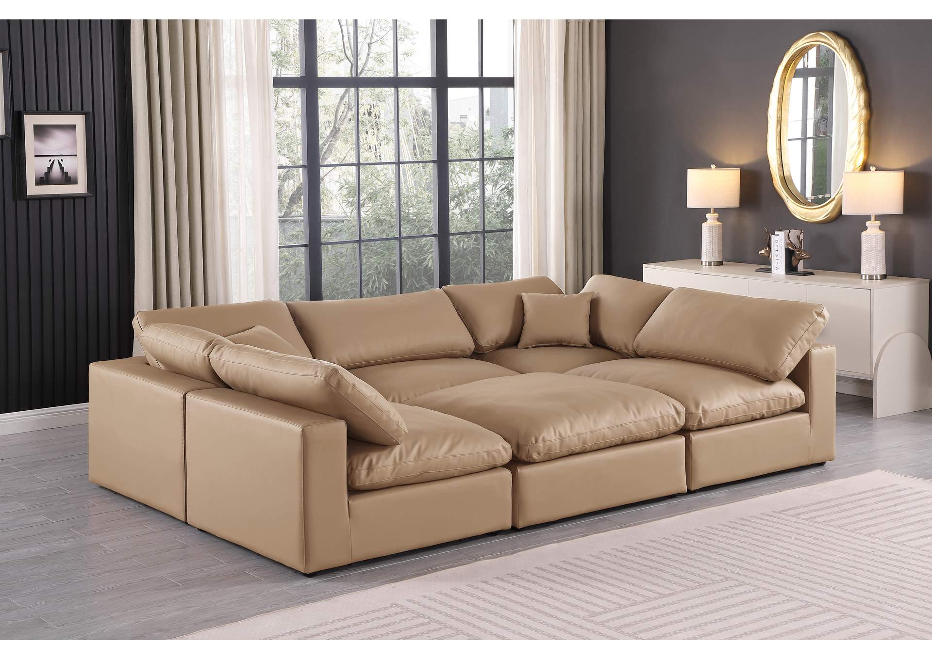 Comfy Tan Faux Leather Modular Sectional,Meridian Furniture