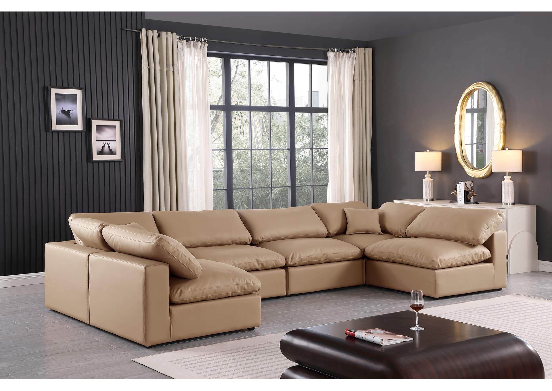 Comfy Tan Faux Leather Modular Sectional,Meridian Furniture