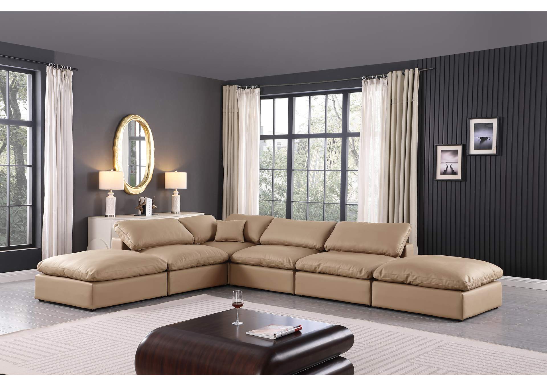 Comfy Tan Faux Leather Modular Sectional,Meridian Furniture